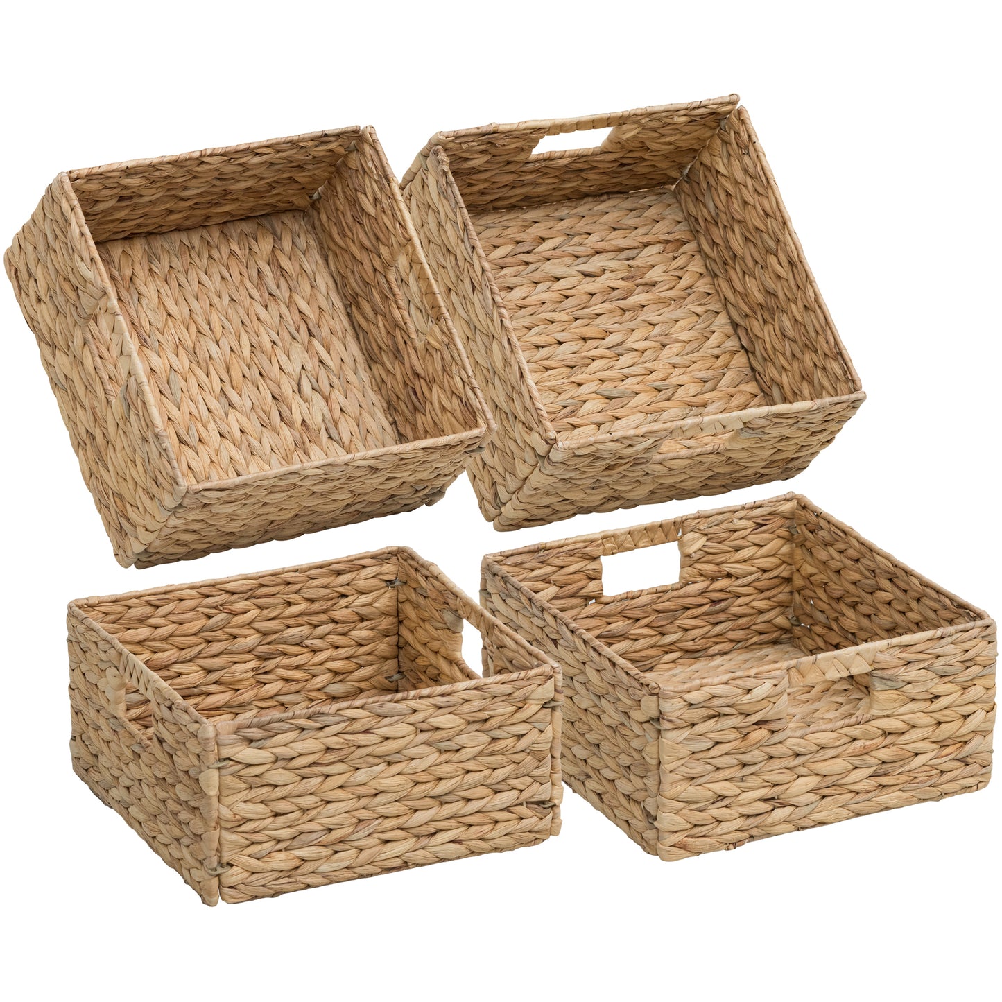 eHemco Large Square Woven Hyacinth Wicker Pantry Storage Baskets with Iron Wire Frame, 12"x12"x6", Natural