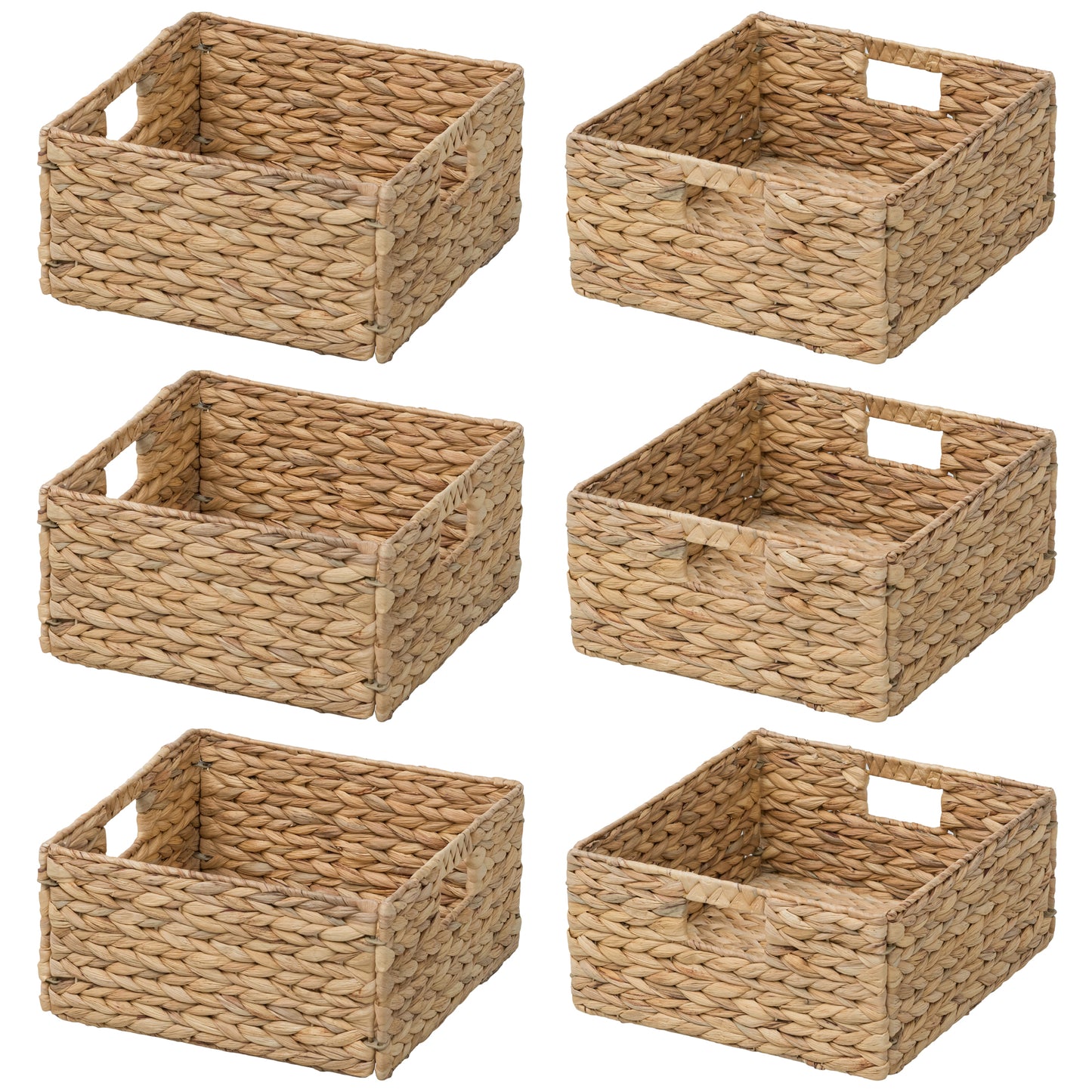 eHemco Large Square Woven Hyacinth Wicker Pantry Storage Baskets with Iron Wire Frame, 12"x12"x6", Natural