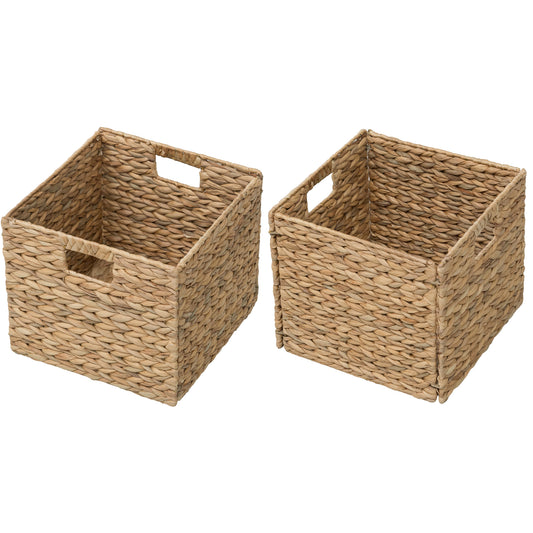 eHemco Large Square Woven Hyacinth Wicker Pantry Storage Baskets with Iron Wire Frame, 11"x11"x10", Natural