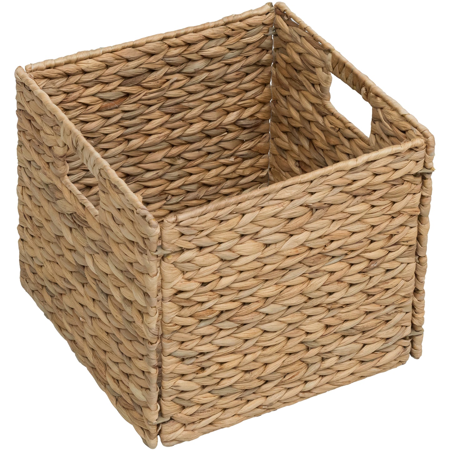 eHemco Large Square Woven Hyacinth Wicker Pantry Storage Baskets with Iron Wire Frame, 11"x11"x10", Natural
