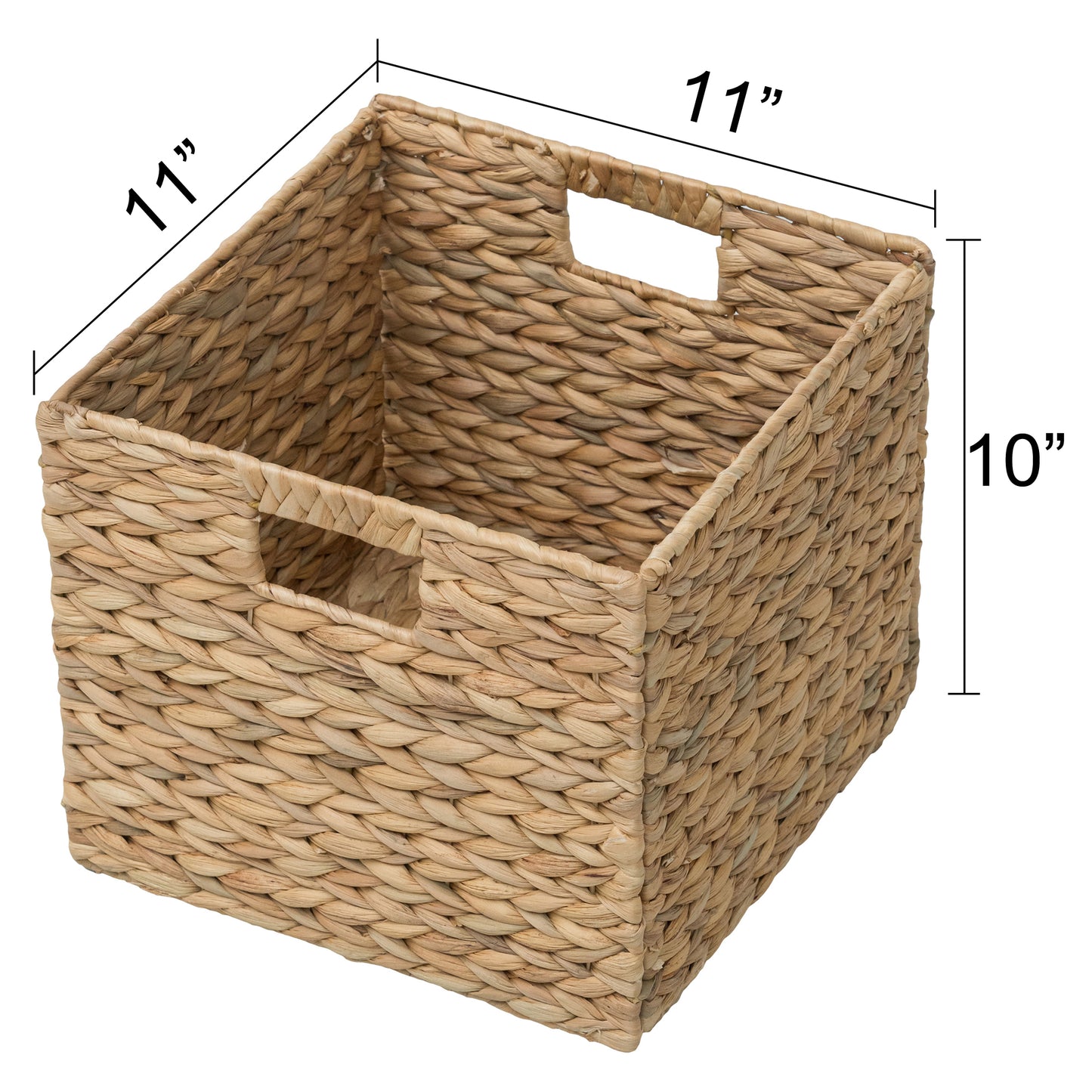 eHemco Large Square Woven Hyacinth Wicker Pantry Storage Baskets with Iron Wire Frame, 11"x11"x10", Natural