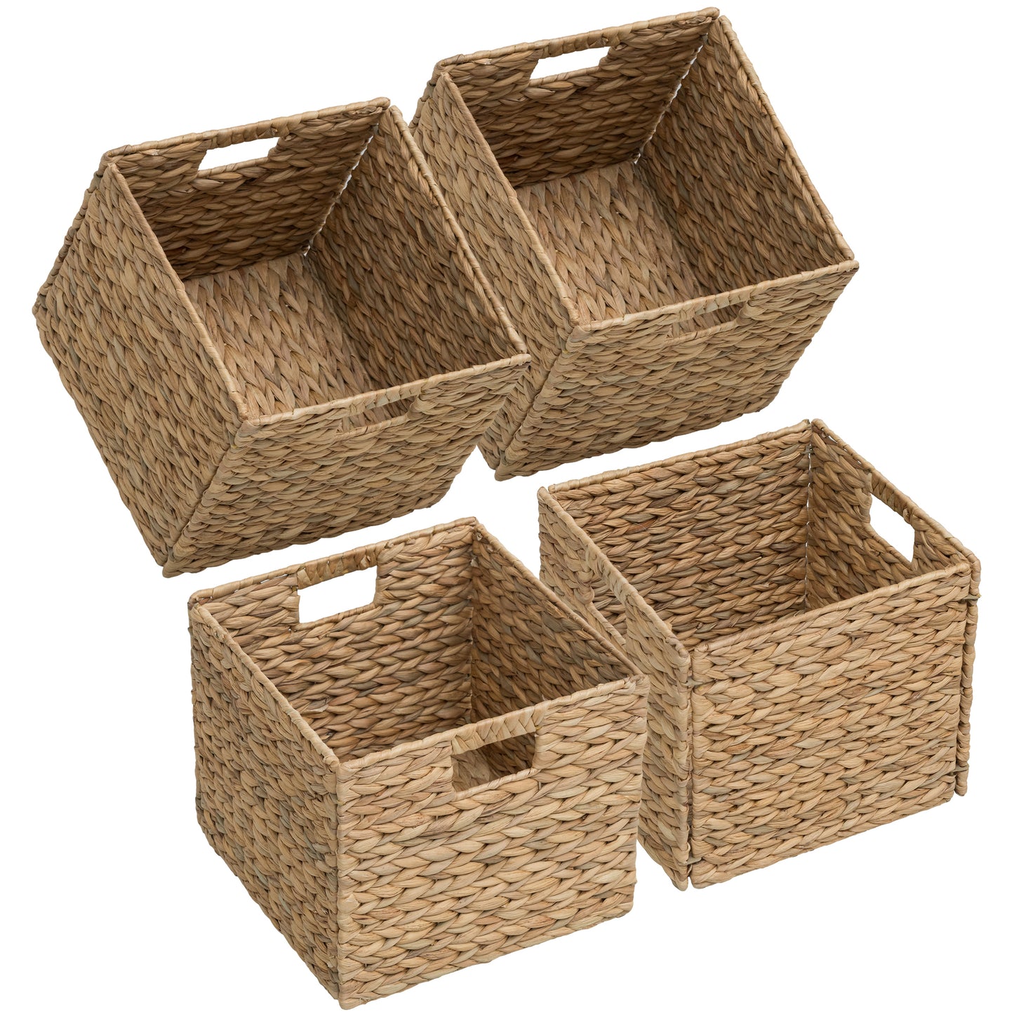 eHemco Large Square Woven Hyacinth Wicker Pantry Storage Baskets with Iron Wire Frame, 11"x11"x10", Natural