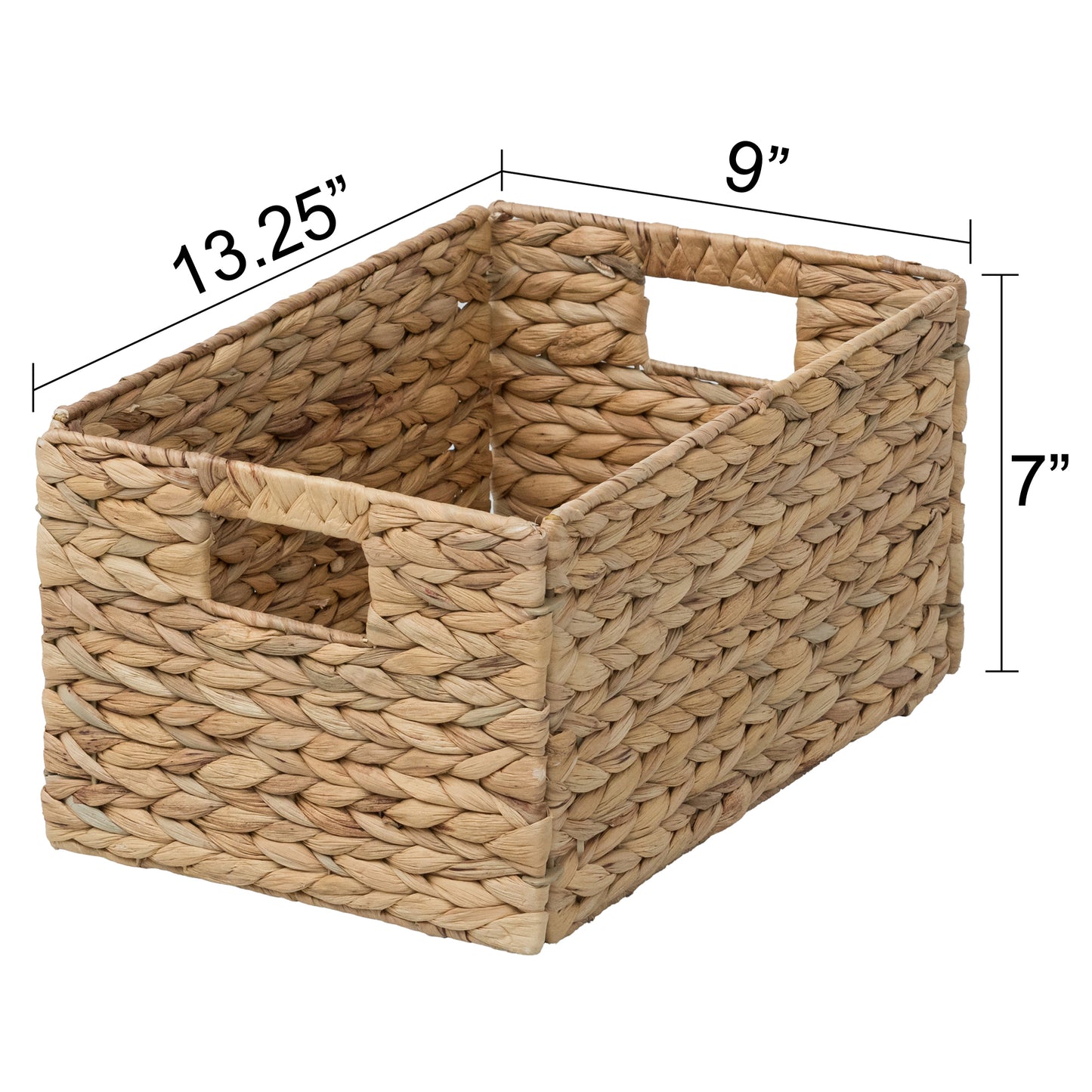 eHemco Rectangular Woven Hyacinth Wicker Pantry Storage Baskets with Iron Wire Frame, 13.25"x9"x7", Natural