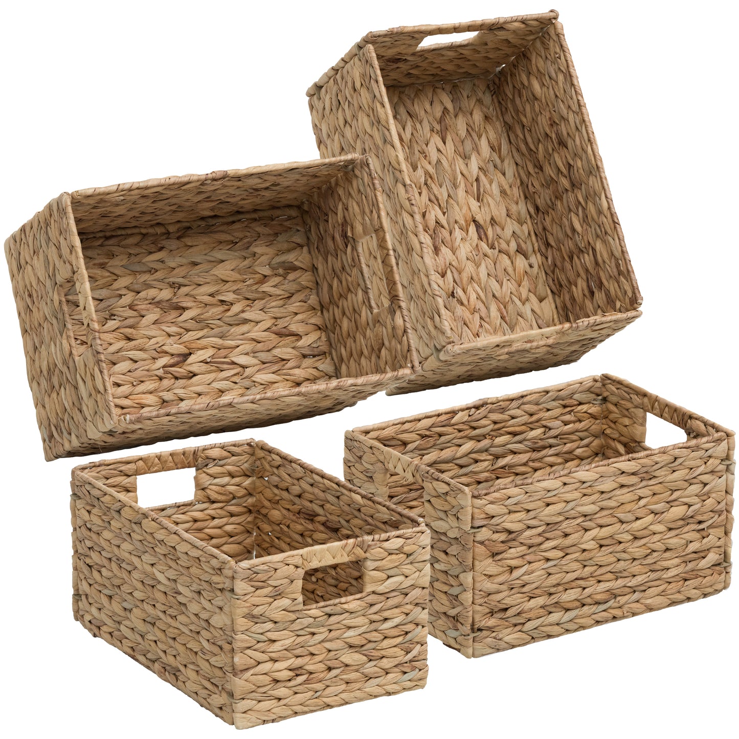 eHemco Rectangular Woven Hyacinth Wicker Pantry Storage Baskets with Iron Wire Frame, 13.25"x9"x7", Natural