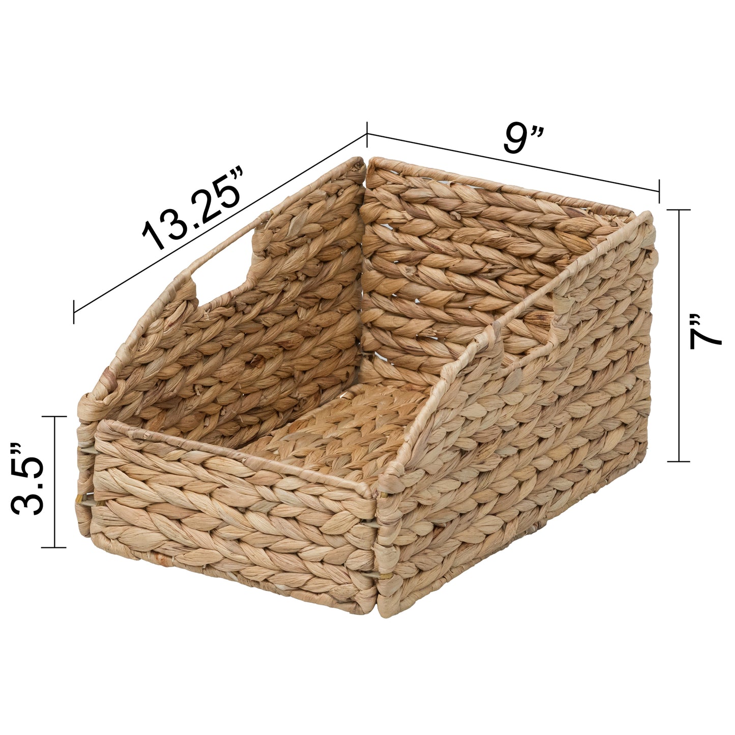 eHemco Trapezoid Woven Hyacinth Wicker Pantry Storage Baskets with Iron Wire Frame, 13.25"x9"x7/3.5", Natural