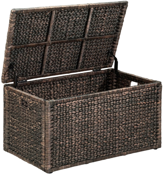 eHemco Heavy-duty Water Hyacinth Wicker Storage Trunk with Metal Frame, 36 by 20 by 18.5 Inches, Brown Wash