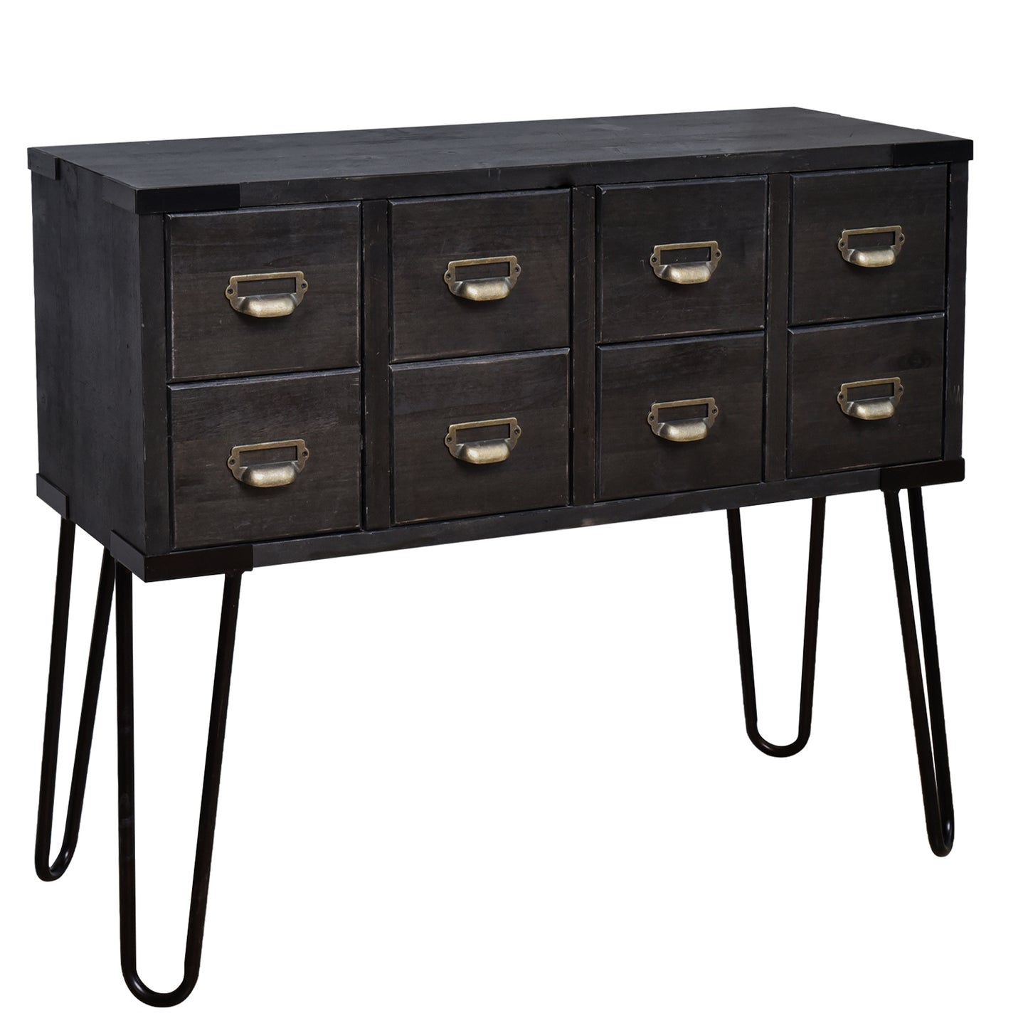 eHemco Antique Metal Legs Storage Console Table with 8 Drawers