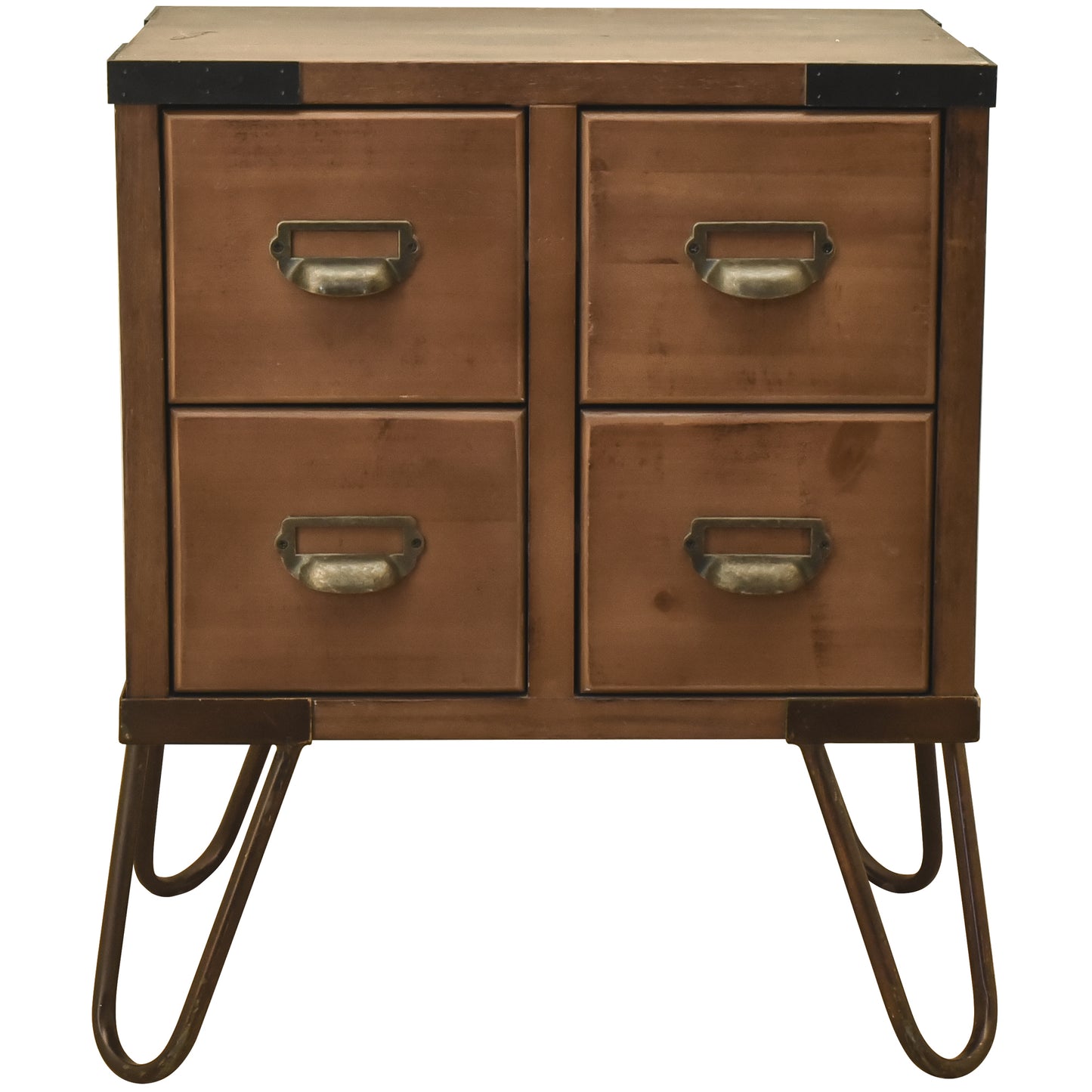 eHemco Antique Style 4-Drawer Storage End Table Side Table with Metal Hairpin Legs