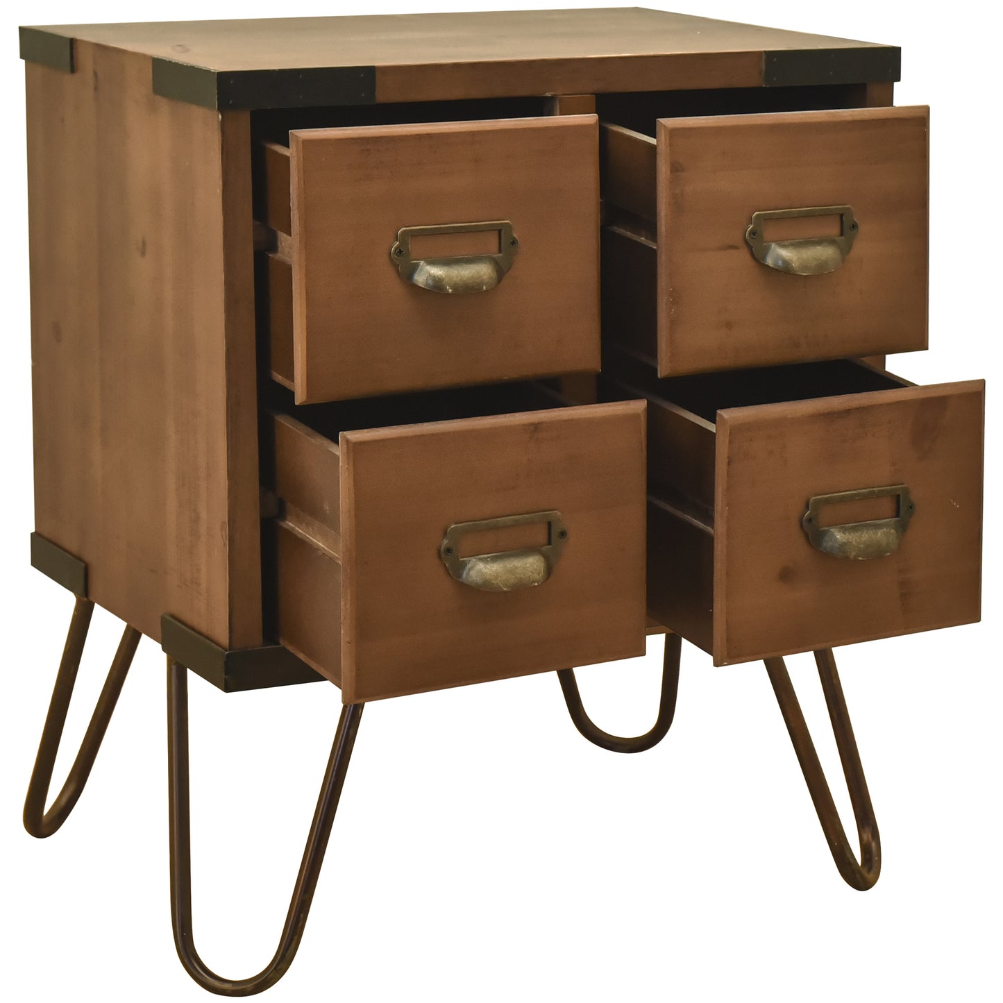 eHemco Antique Style 4-Drawer Storage End Table Side Table with Metal Hairpin Legs