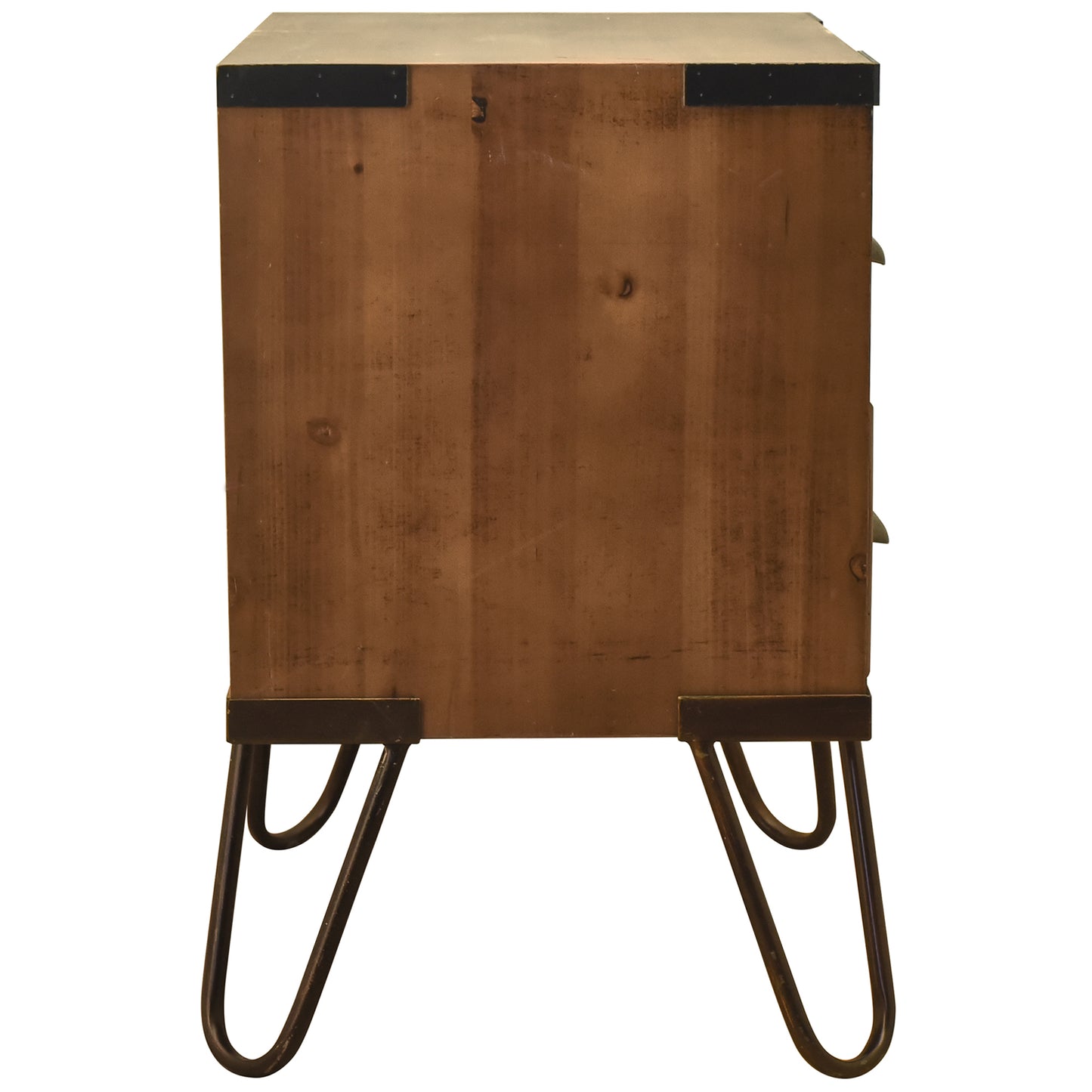 eHemco Antique Style 4-Drawer Storage End Table Side Table with Metal Hairpin Legs
