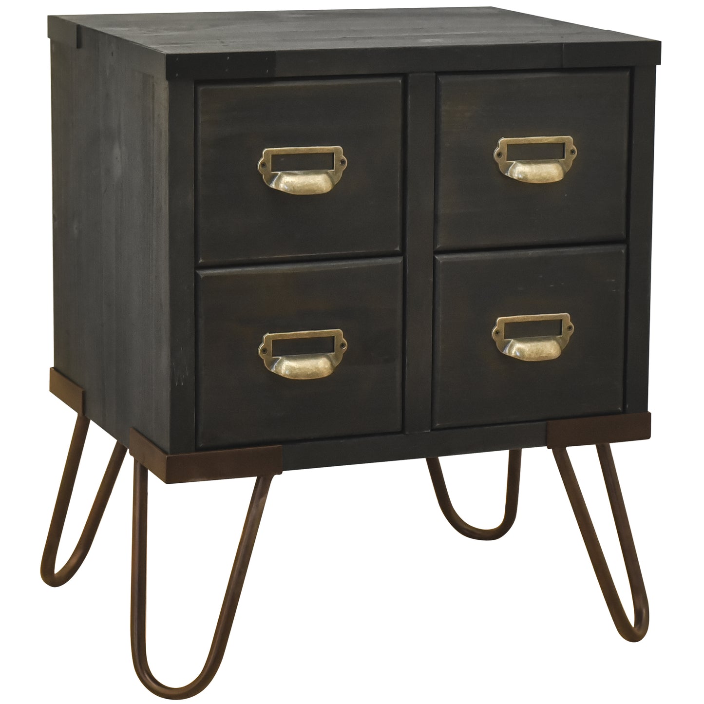 eHemco Antique Style 4-Drawer Storage End Table Side Table with Metal Hairpin Legs