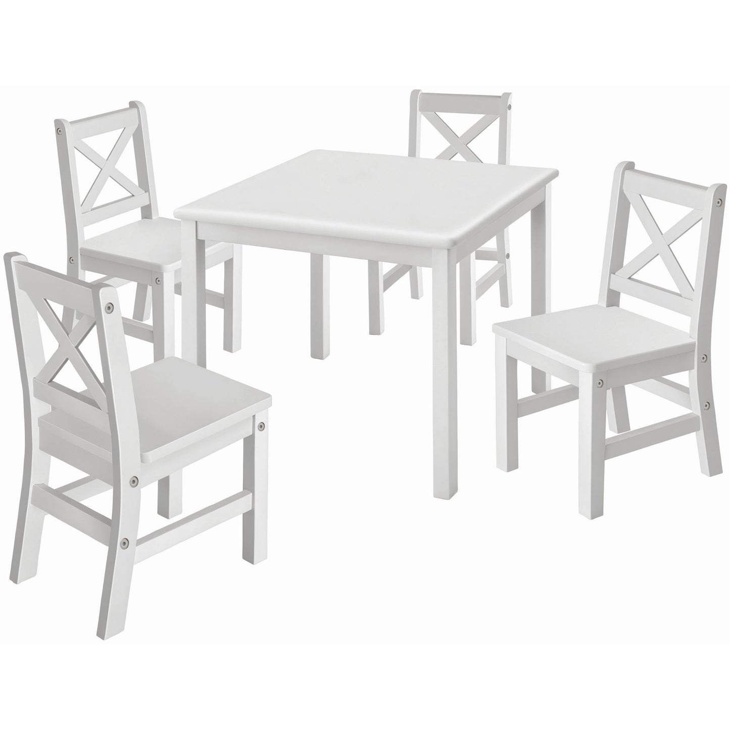 eHemco Solid Hard Wood Kids Table and Chair Set (4 Chairs Included), 5 Piece Set