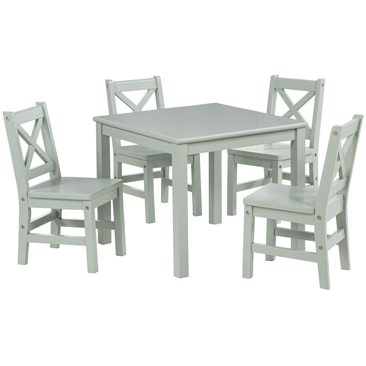 eHemco Solid Hard Wood Kids Table and Chair Set (4 Chairs Included), 5 Piece Set