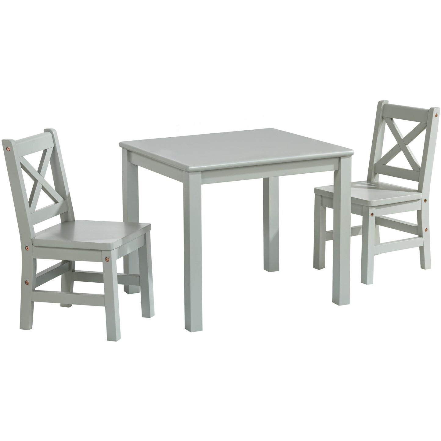 eHemco Solid Hard Wood Kids Table and X-Back Chairs, 3 Piece Set
