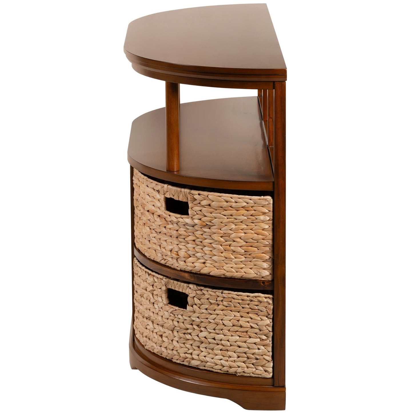 eHemco Hampton Meadows Half Moon Console Table with 6 Baskets and Shelf, Coffee