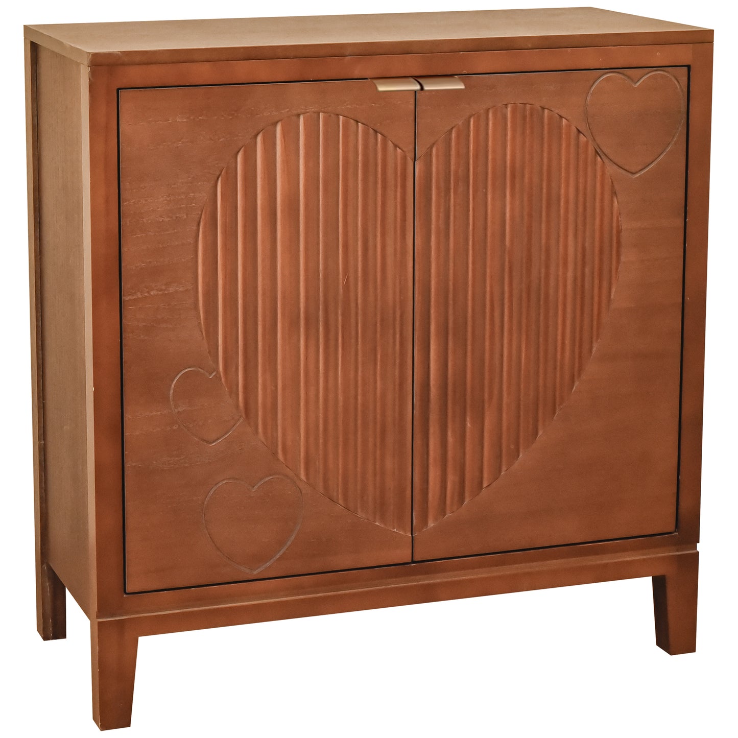 eHemco Kawaii Sweetheart 2-Door Storage Cabinet, Antique Walnut, 30 x 14 x 31 Inches, Heart Carved Design