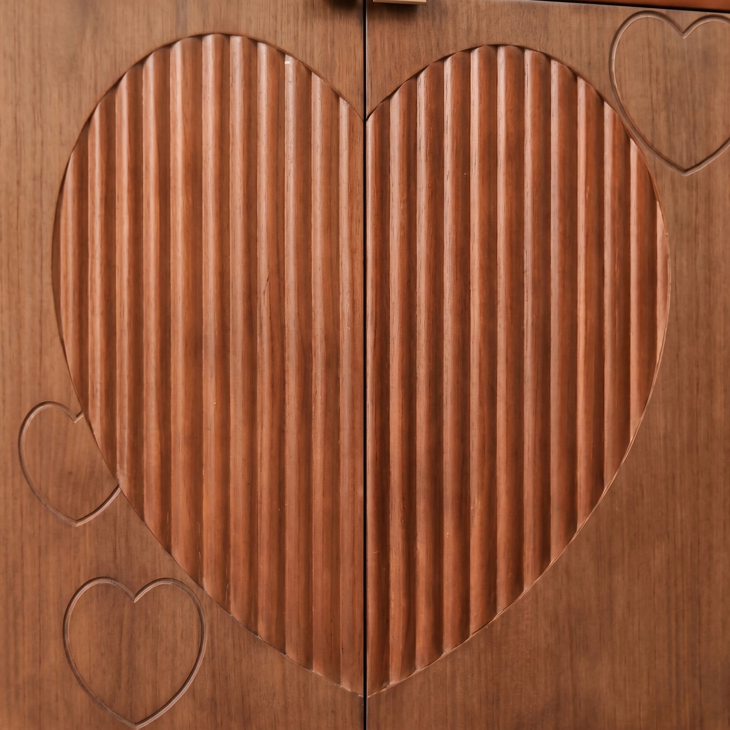 eHemco Kawaii Sweetheart 2-Door Storage Cabinet, Antique Walnut, 30 x 14 x 31 Inches, Heart Carved Design