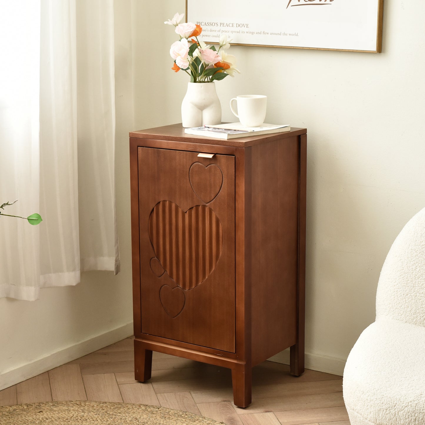 eHemco Kawaii Sweetheart End Table, 16.5 x 14 x 31 Inches, Indoor Living Room Side Table, Antique Walnut