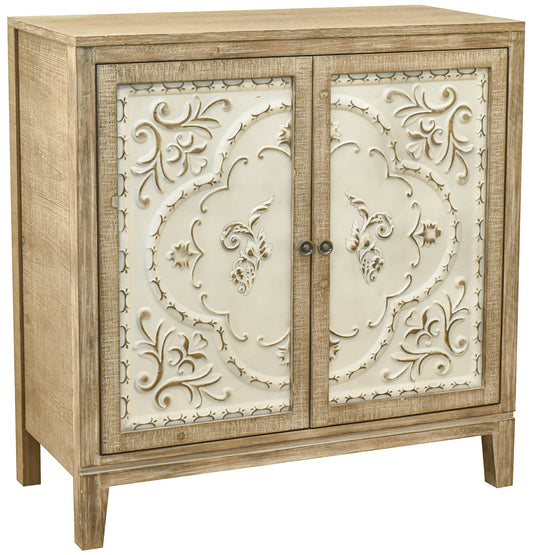 eHemco Vintage Florentine 2-Door Storage Cabinet, Natural and Cream Finish, 30 x 14 x 31 Inches