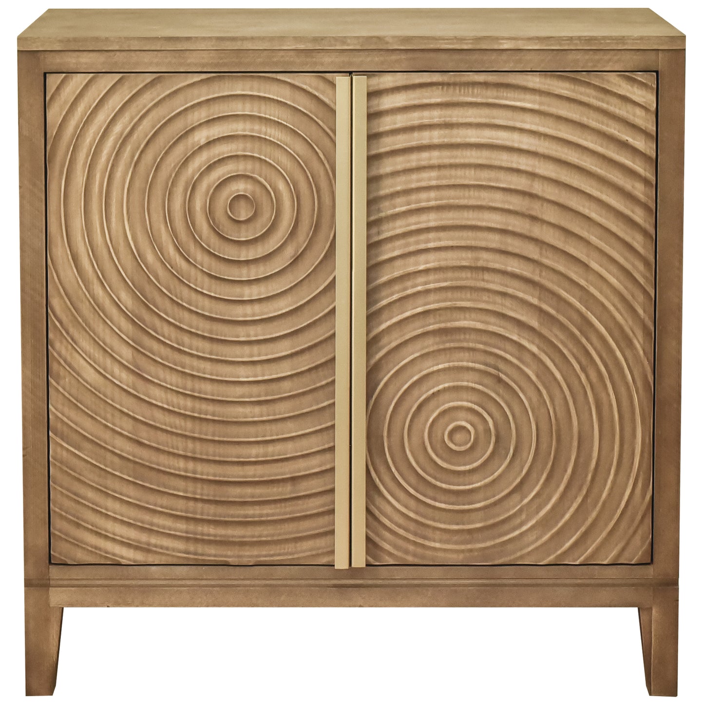 eHemco 2-Door Storage Cabinet with Geometric Ripple Carved Doors, Modern Retro Style, Natural Finish, 30 x 14 x 31 Inches