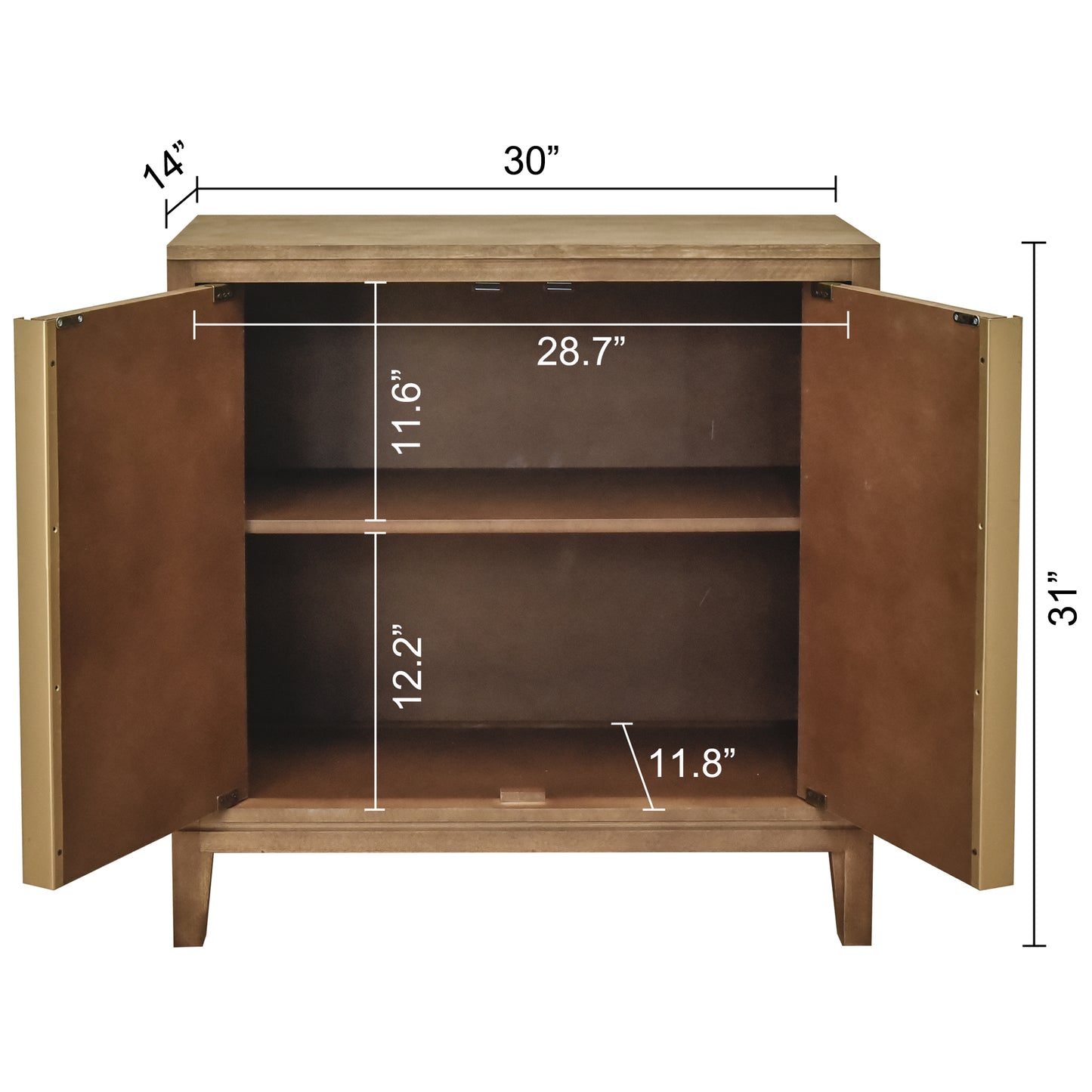 eHemco 2-Door Storage Cabinet with Geometric Ripple Carved Doors, Modern Retro Style, Natural Finish, 30 x 14 x 31 Inches