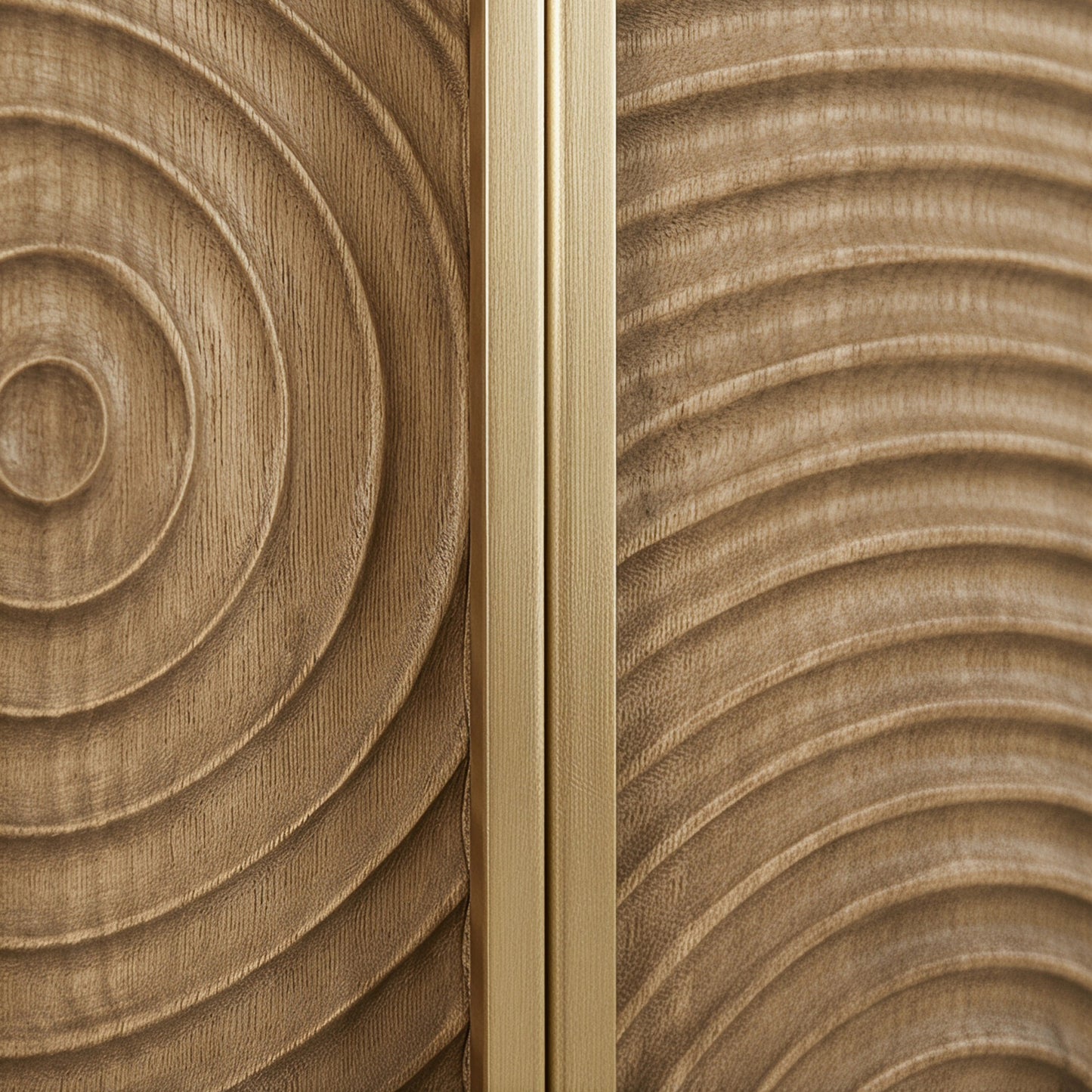 eHemco 2-Door Storage Cabinet with Geometric Ripple Carved Doors, Modern Retro Style, Natural Finish, 30 x 14 x 31 Inches