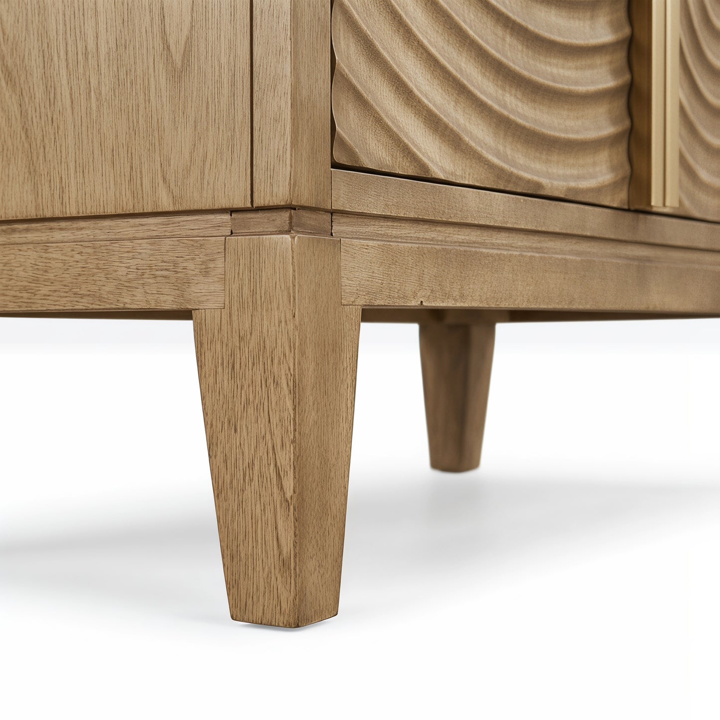 eHemco 2-Door Storage Cabinet with Geometric Ripple Carved Doors, Modern Retro Style, Natural Finish, 30 x 14 x 31 Inches