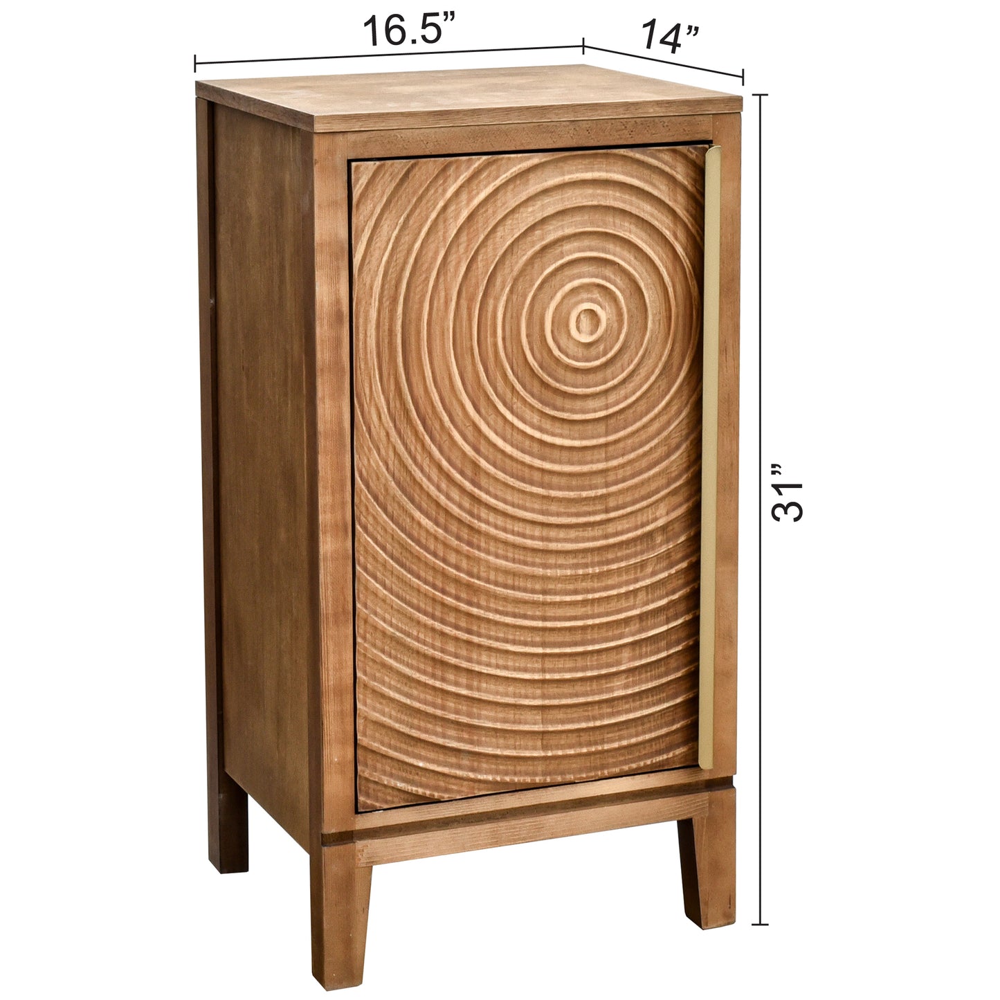 eHemco Geometric Ripple End Table with Storage, Modern Retro Style, 16.5 x 14 x 31 Inches, Indoor Living Room Furniture, Natural Finish