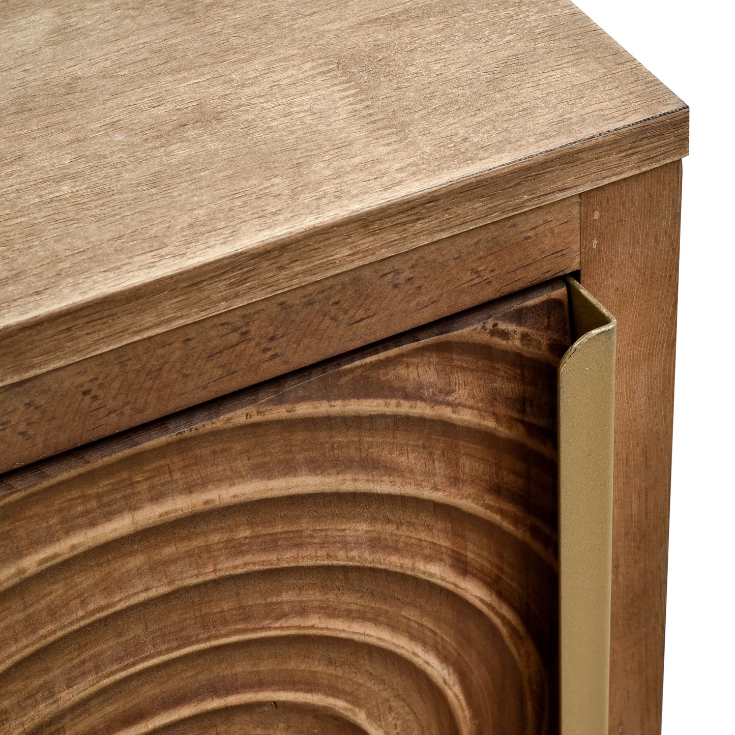 eHemco Geometric Ripple End Table with Storage, Modern Retro Style, 16.5 x 14 x 31 Inches, Indoor Living Room Furniture, Natural Finish
