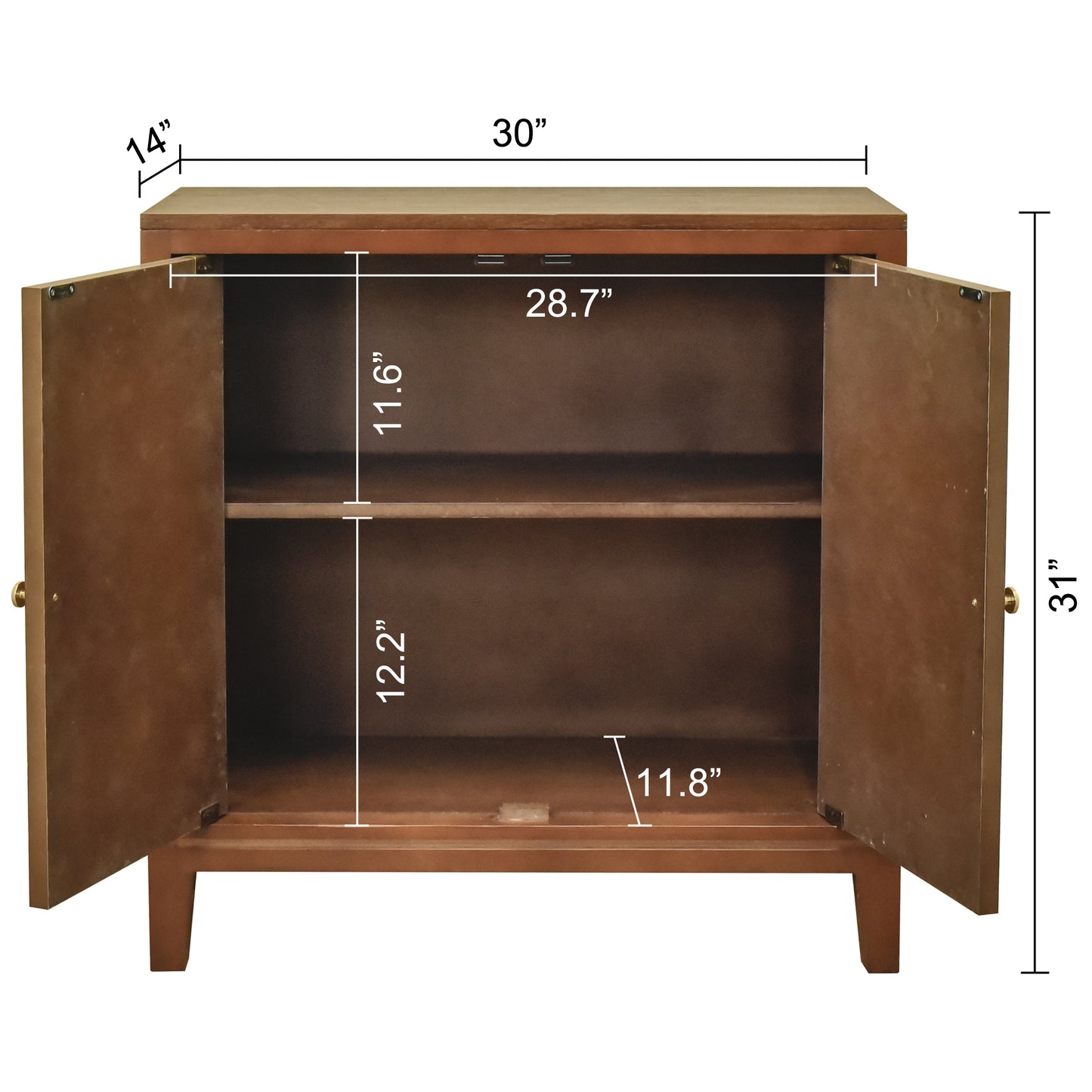 eHemco Tropical Monstera 2-Door Storage Cabinet, Modern Retro Style, Antique Walnut Finish, 30 x 14 x 31 Inches