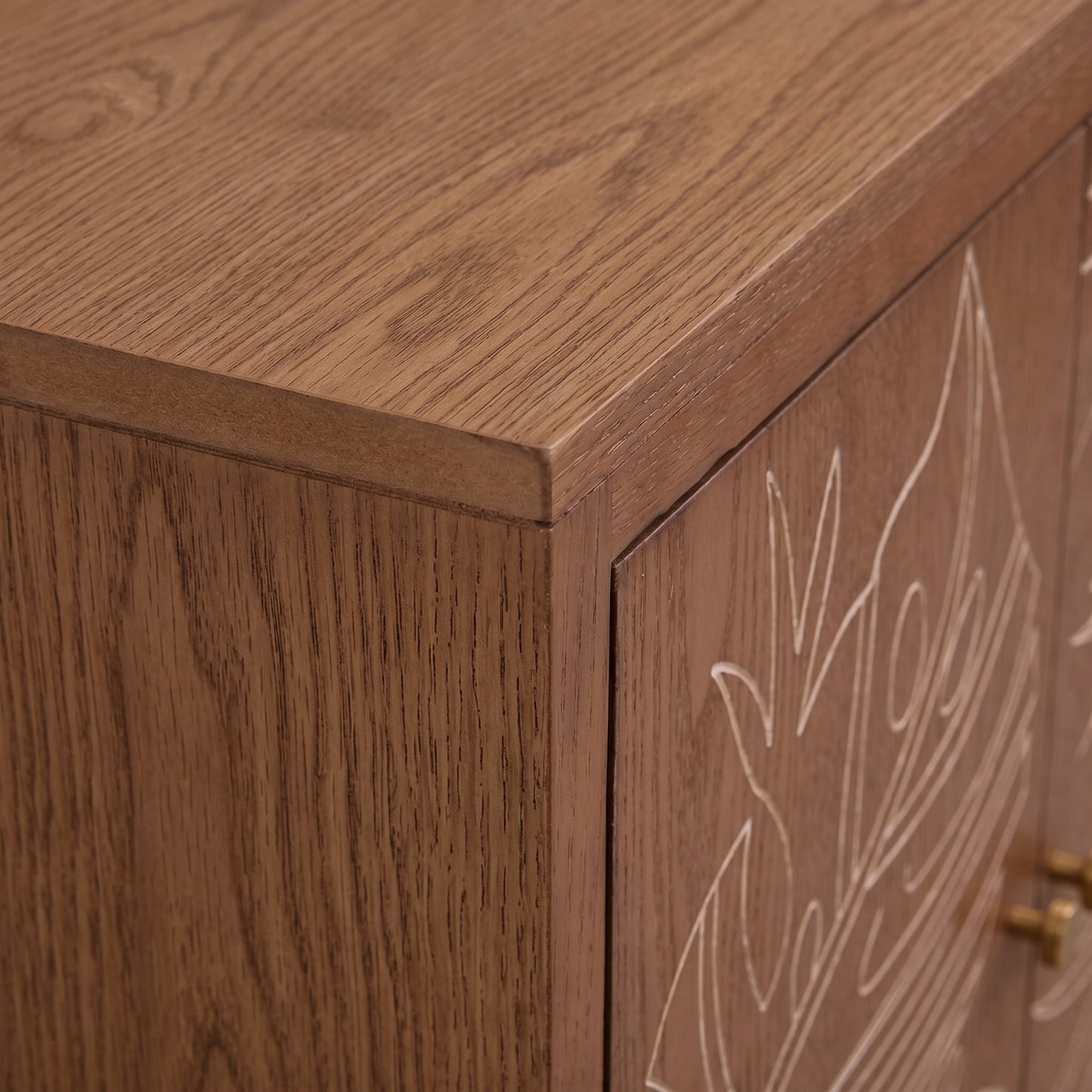 eHemco Tropical Monstera 2-Door Storage Cabinet, Modern Retro Style, Antique Walnut Finish, 30 x 14 x 31 Inches