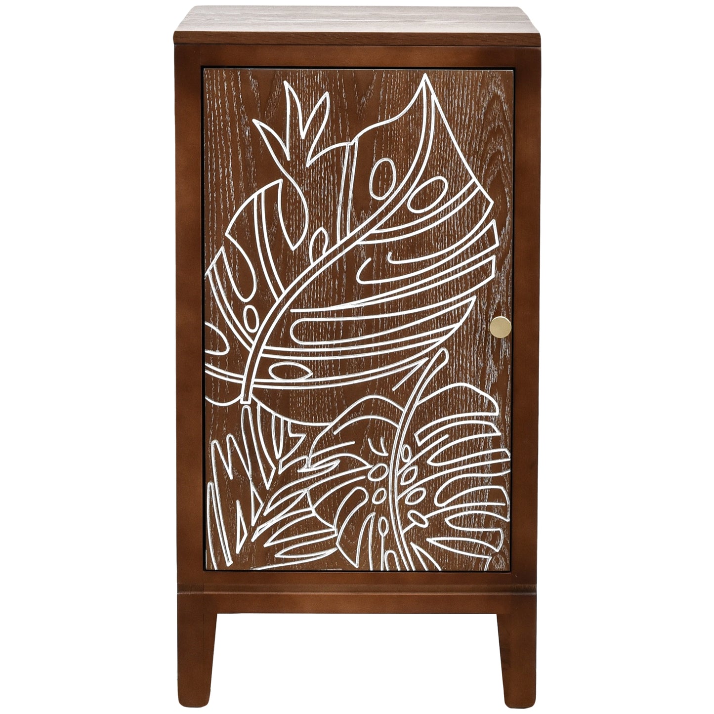eHemco Tropical Monstera Door Accent End Table, Modern Retro Style, 16.5 x 14 x 31 Inches, Antique Walnut Finish