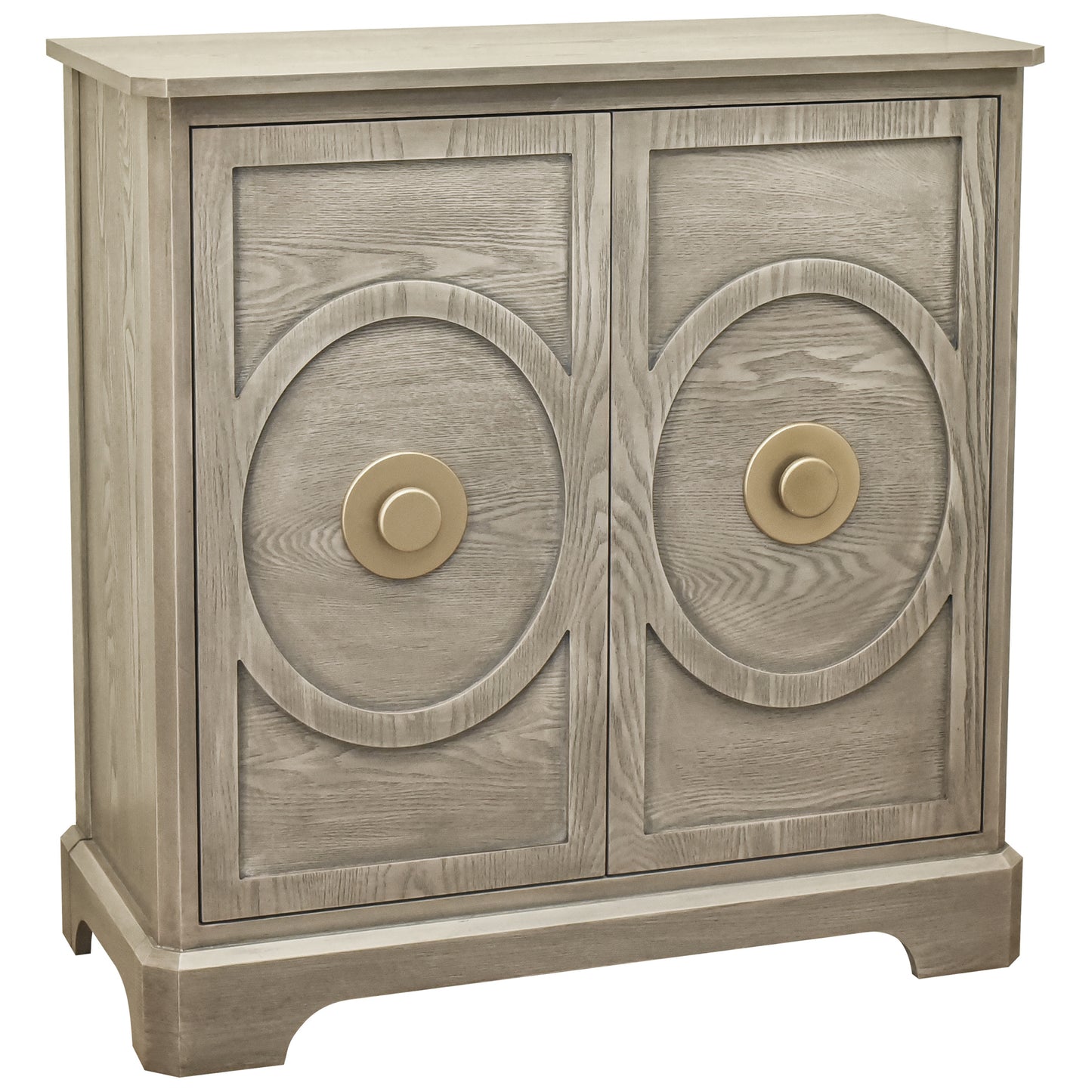eHemco Art Deco 2-Door Storage Cabinet with Gold Accent Knob, Modern Retro Style, 32 x 14 x 33 Inches, Light Gray
