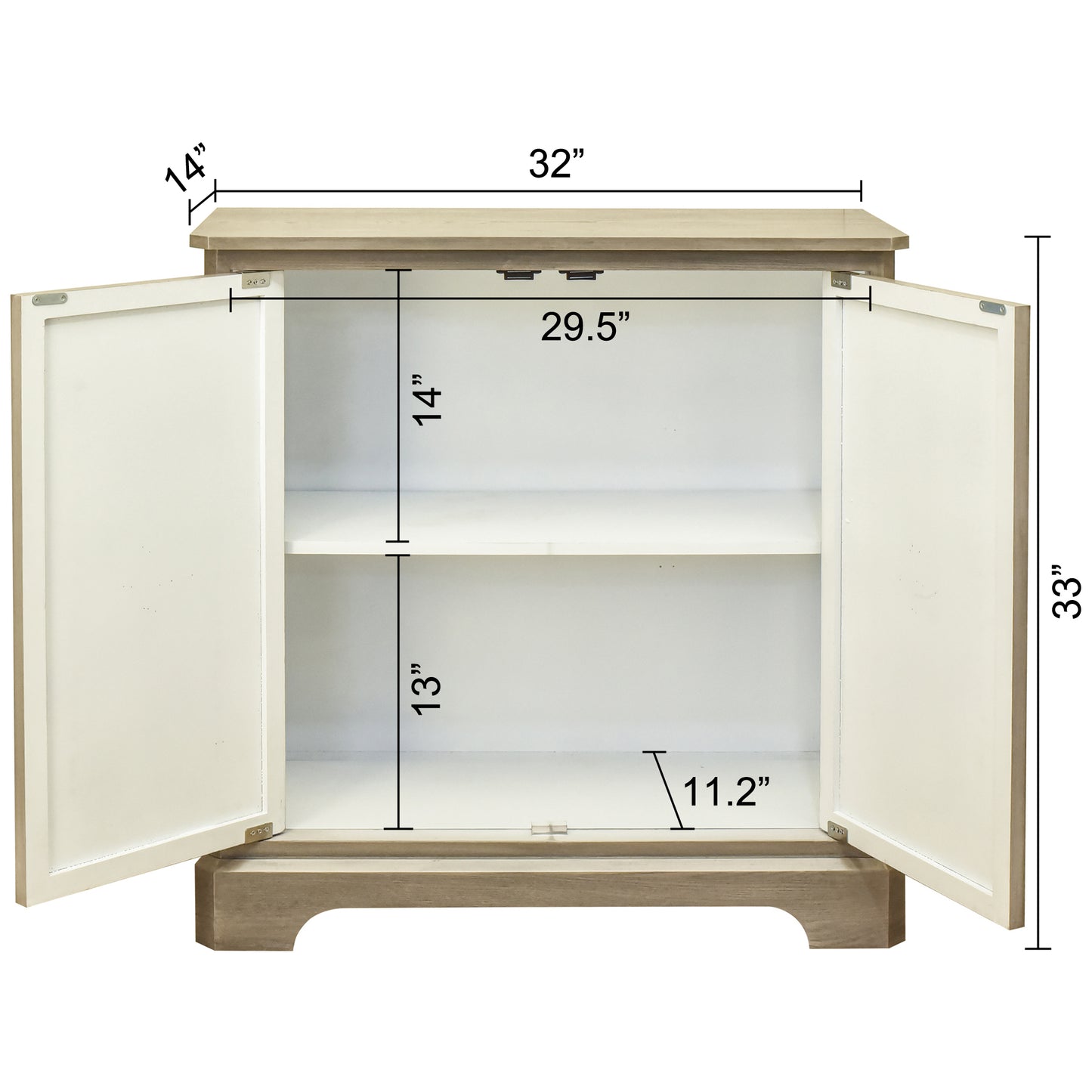 eHemco Art Deco 2-Door Storage Cabinet with Gold Accent Knob, Modern Retro Style, 32 x 14 x 33 Inches, Light Gray