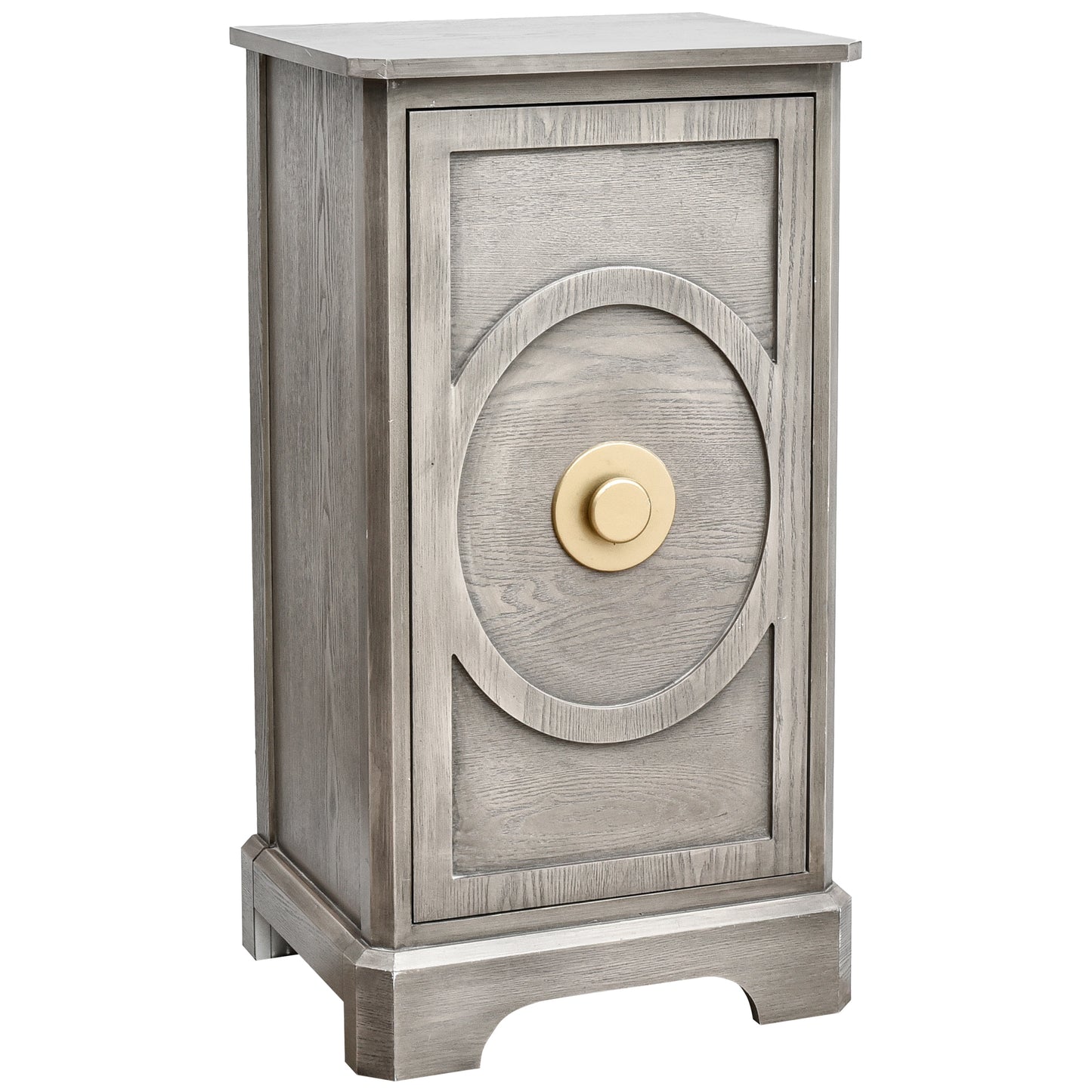 eHemco Art Deco End Table with Gold Accent Knob, Rectangular Side Table with Storage, Modern Retro Style, 18 x 14 x 30.5 Inches, Light Gray