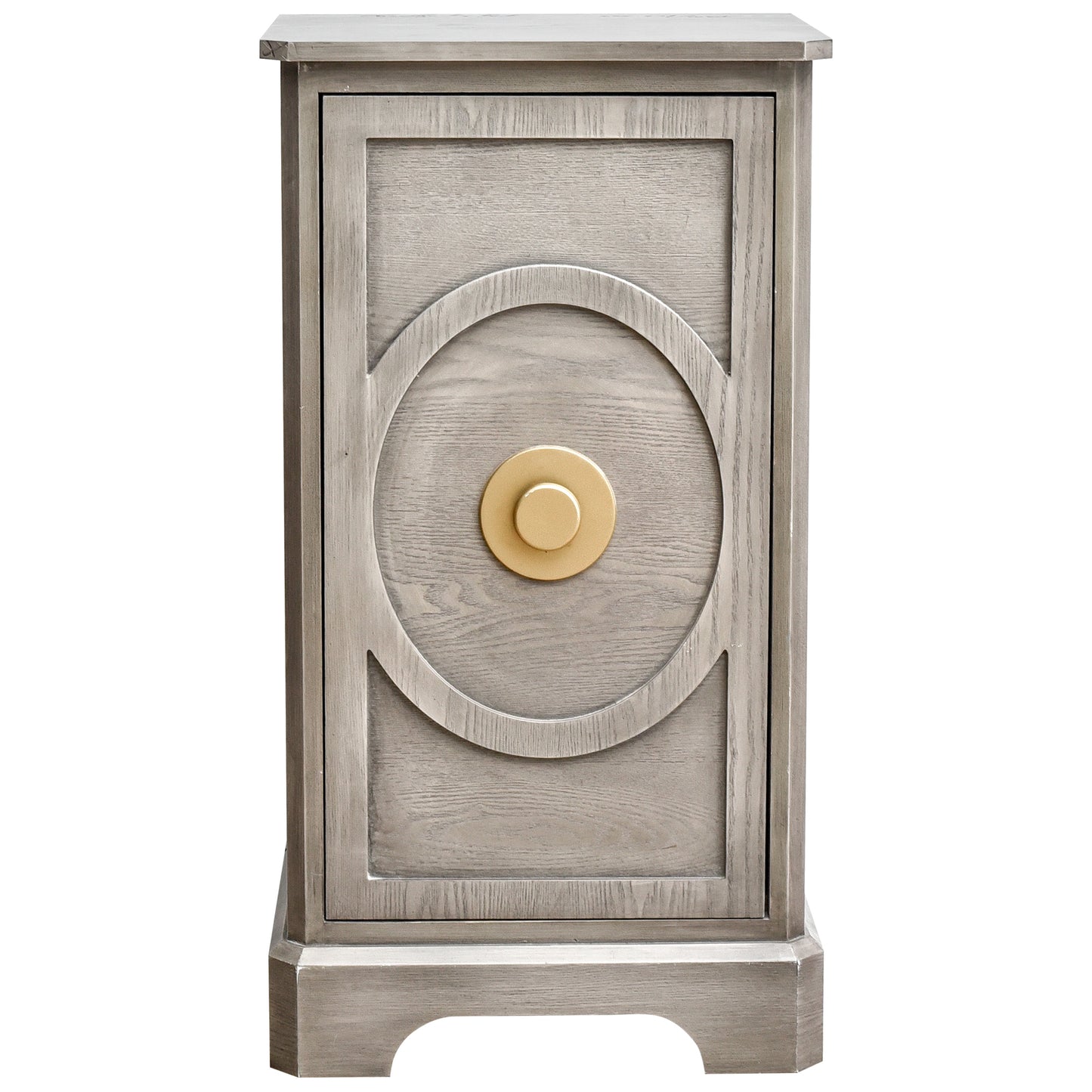 eHemco Art Deco End Table with Gold Accent Knob, Rectangular Side Table with Storage, Modern Retro Style, 18 x 14 x 30.5 Inches, Light Gray