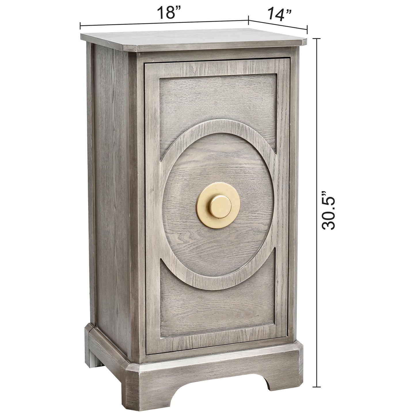 eHemco Art Deco End Table with Gold Accent Knob, Rectangular Side Table with Storage, Modern Retro Style, 18 x 14 x 30.5 Inches, Light Gray