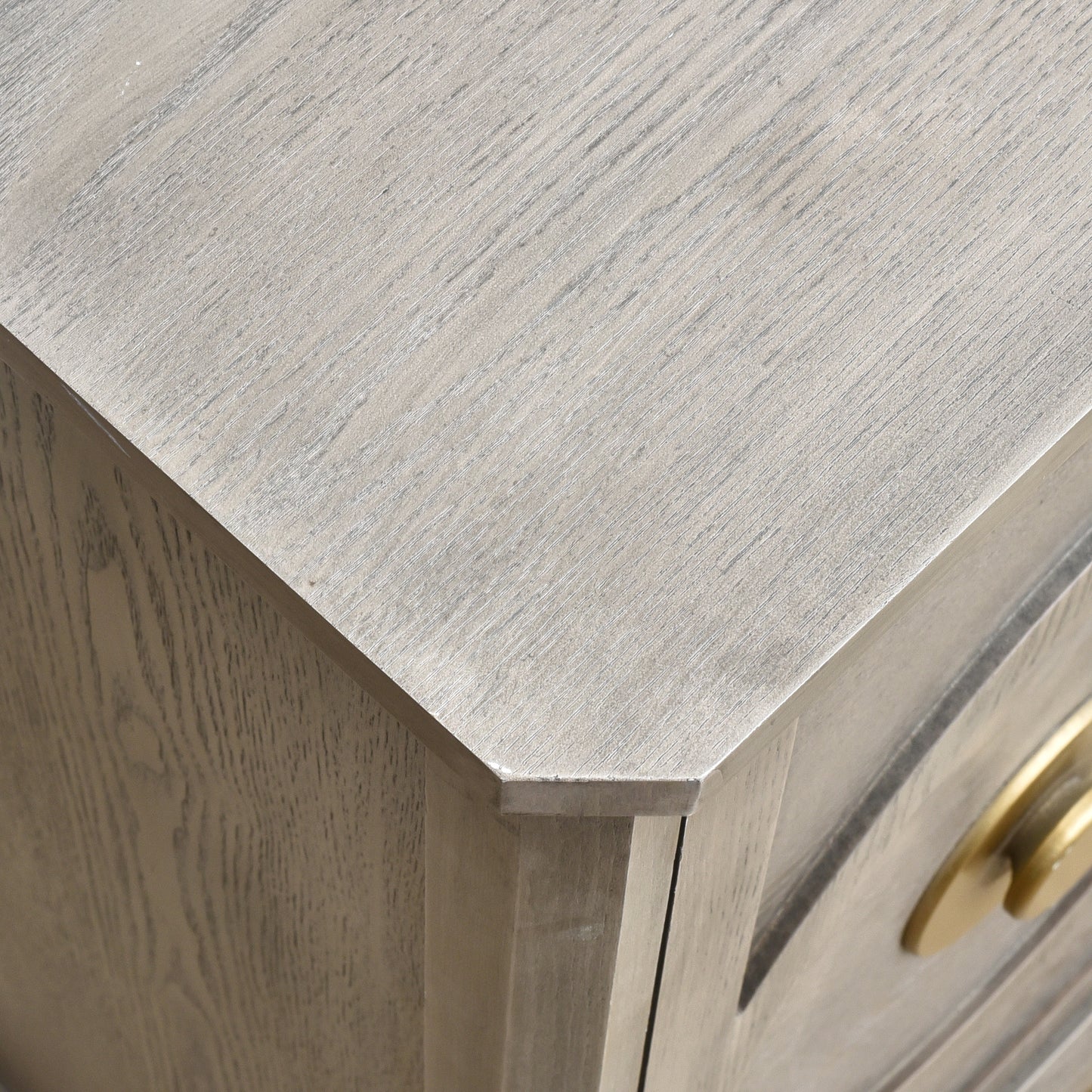 eHemco Art Deco End Table with Gold Accent Knob, Rectangular Side Table with Storage, Modern Retro Style, 18 x 14 x 30.5 Inches, Light Gray