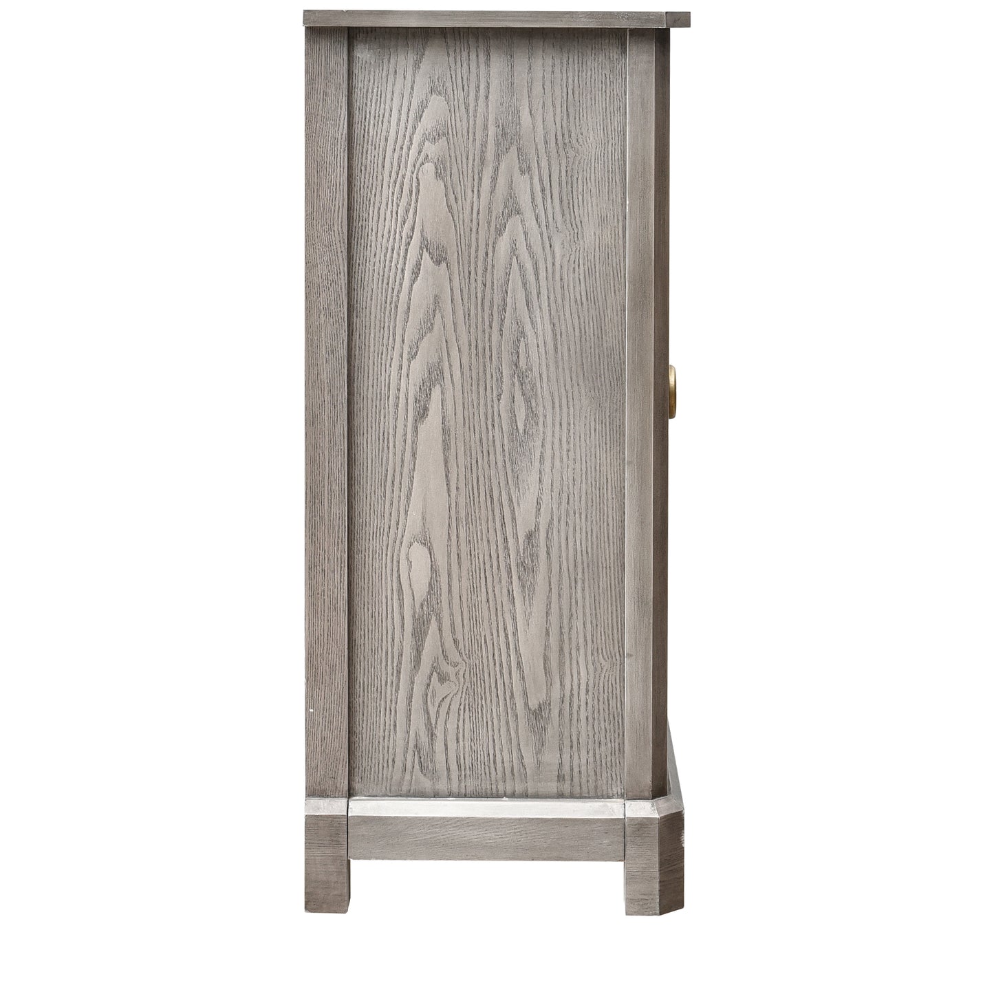 eHemco Art Deco End Table with Gold Accent Knob, Rectangular Side Table with Storage, Modern Retro Style, 18 x 14 x 30.5 Inches, Light Gray