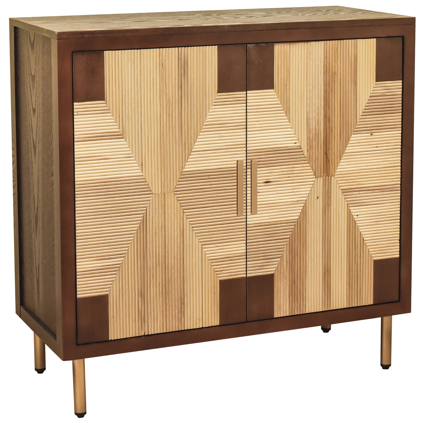 eHemco Modern 2-Door Storage Cabinet, Two-Toned Ribbed Parquet Design, 32 x 14 x 31.5 Inches, Antique Walnut and Natural Finish