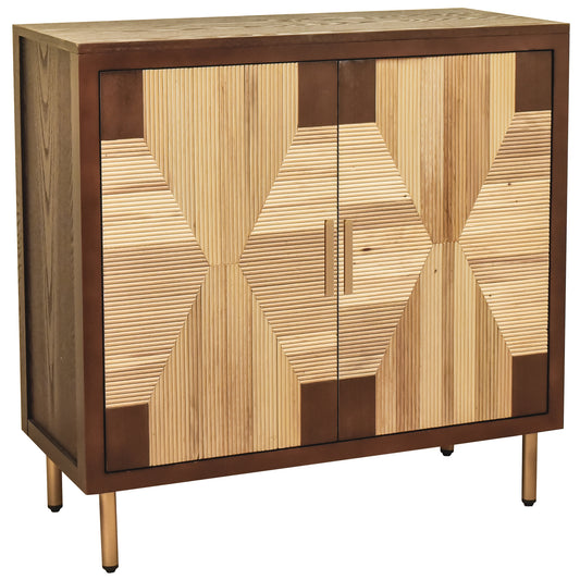 eHemco Modern 2-Door Storage Cabinet, Two-Toned Ribbed Parquet Design, 32 x 14 x 31.5 Inches, Antique Walnut and Natural Finish