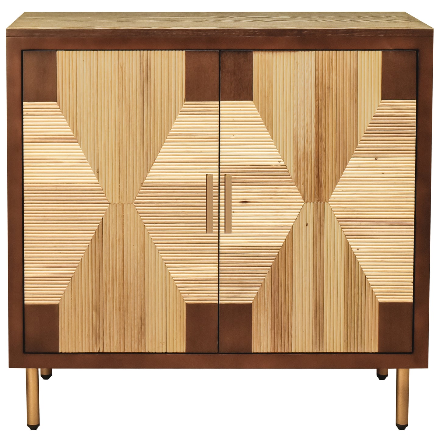 eHemco Modern 2-Door Storage Cabinet, Two-Toned Ribbed Parquet Design, 32 x 14 x 31.5 Inches, Antique Walnut and Natural Finish