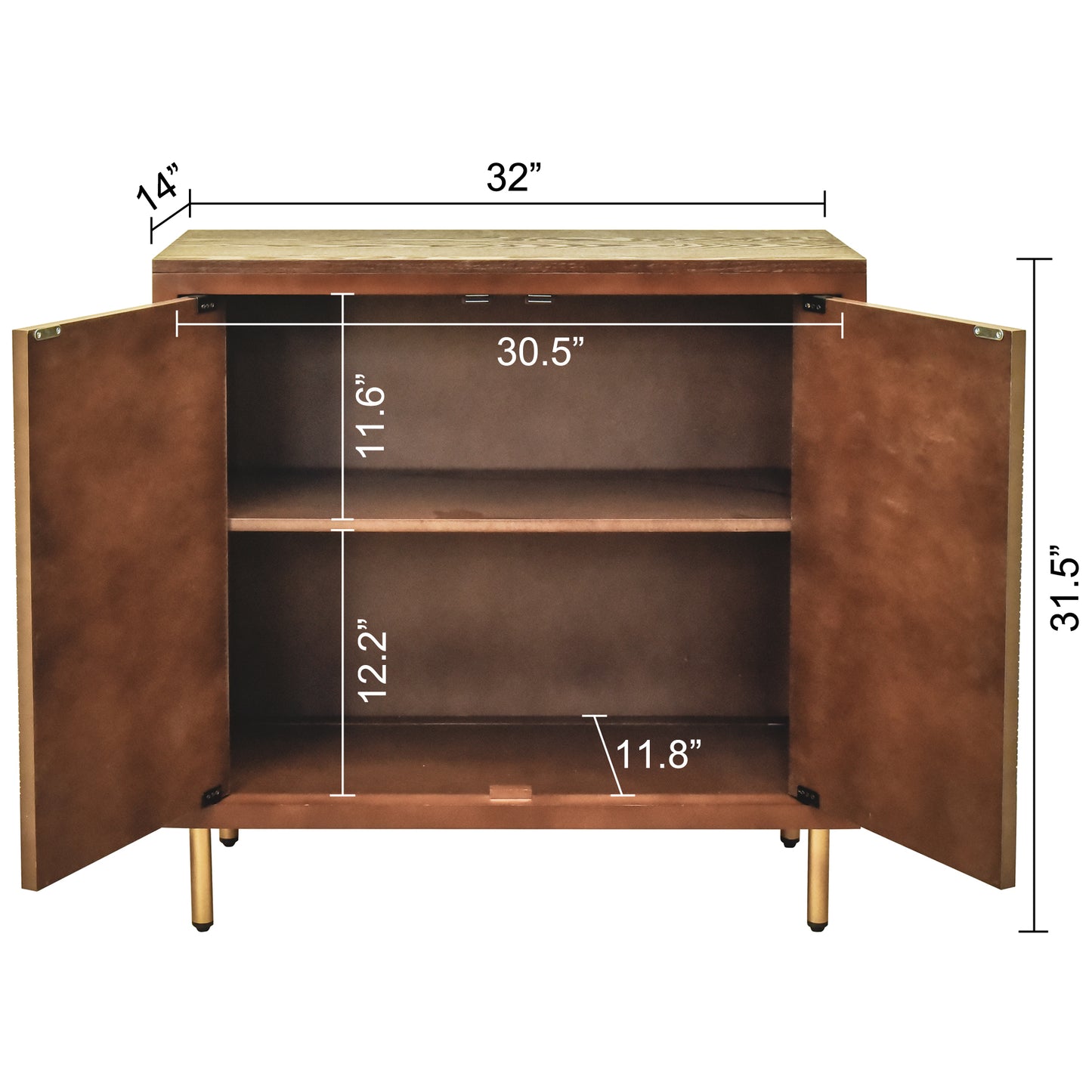 eHemco Modern 2-Door Storage Cabinet, Two-Toned Ribbed Parquet Design, 32 x 14 x 31.5 Inches, Antique Walnut and Natural Finish