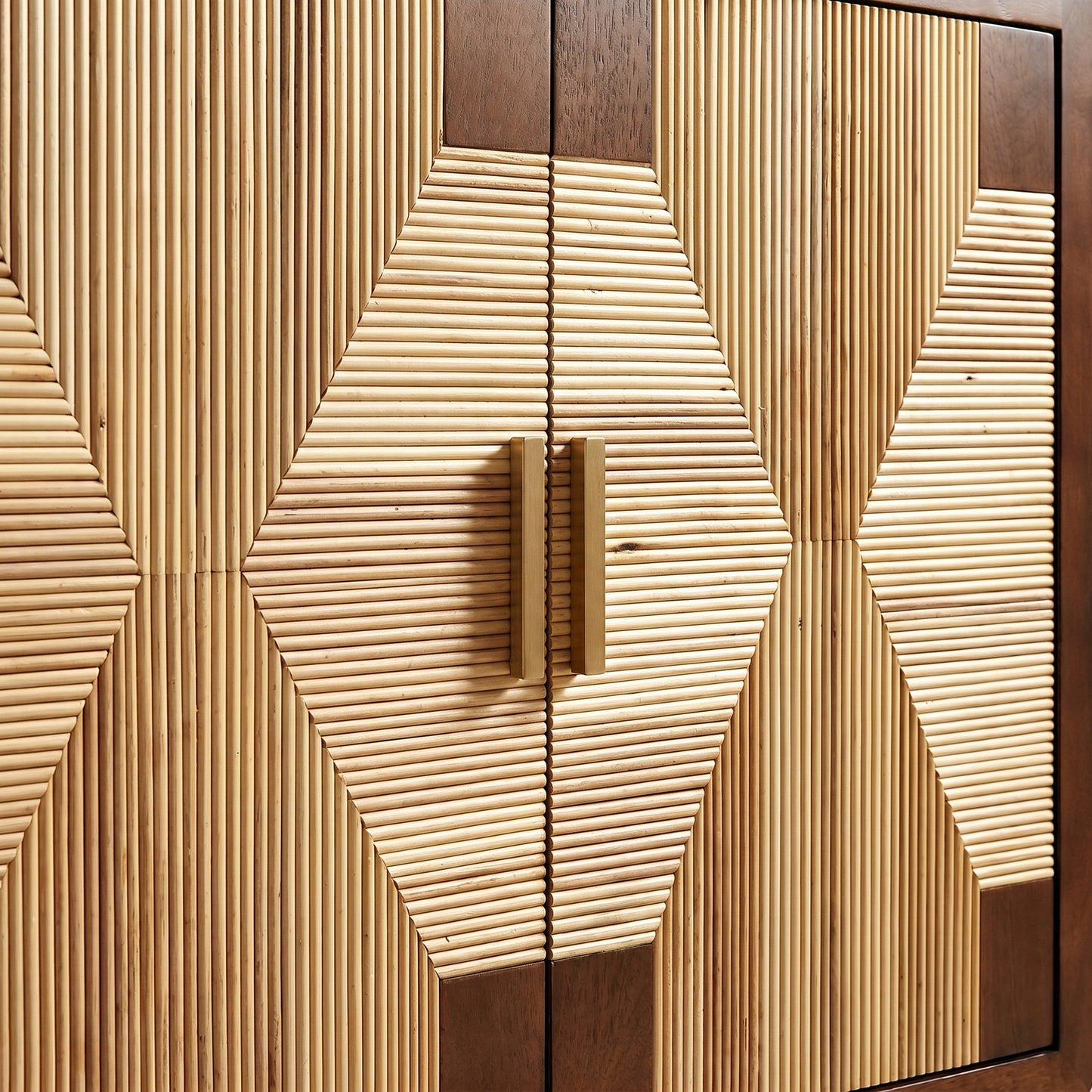 eHemco Modern 2-Door Storage Cabinet, Two-Toned Ribbed Parquet Design, 32 x 14 x 31.5 Inches, Antique Walnut and Natural Finish