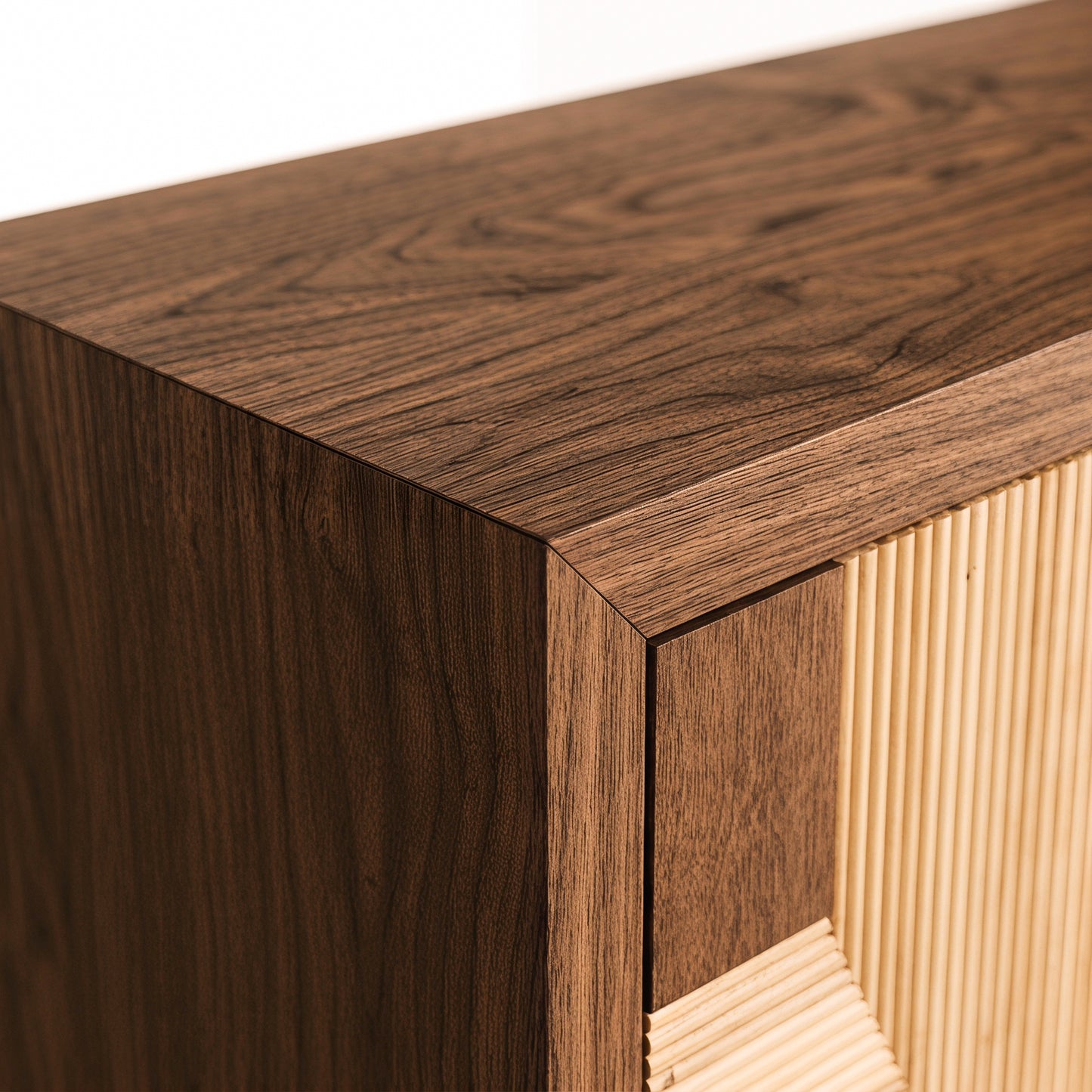eHemco Modern 2-Door Storage Cabinet, Two-Toned Ribbed Parquet Design, 32 x 14 x 31.5 Inches, Antique Walnut and Natural Finish