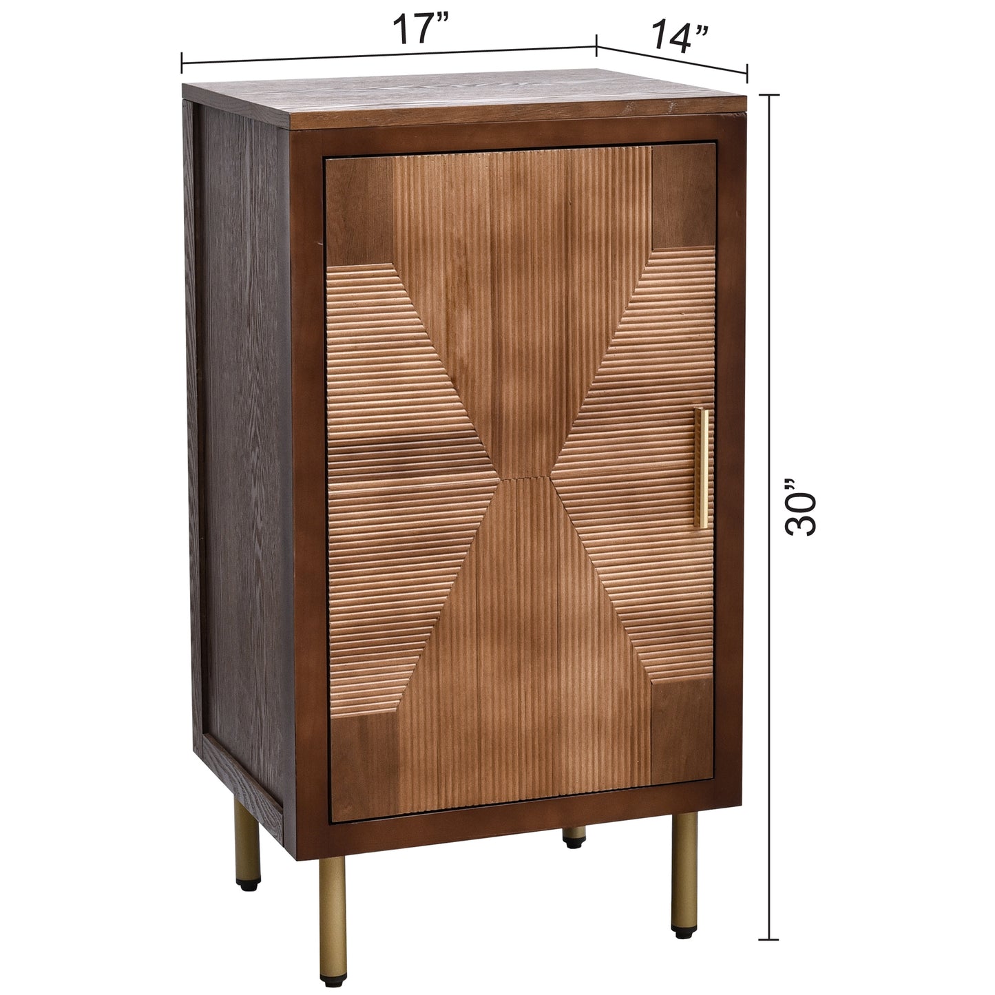 eHemco Modern End Table with Storage, Two-toned Ripped Parquet Design, 17 x 14 x 30 Inches, Antique Walnut and Natural Finish