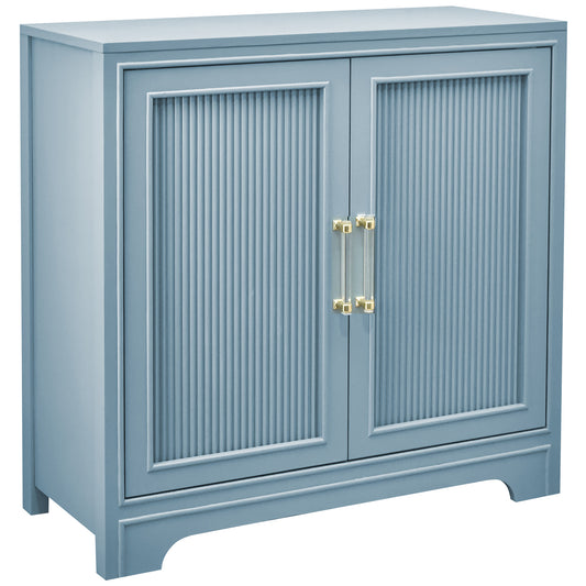 eHemco 2-Door Storage Cabinet, Azure Grey, Ribbed Style, Modern Retro Design, 32 x 14 x 33 Inches
