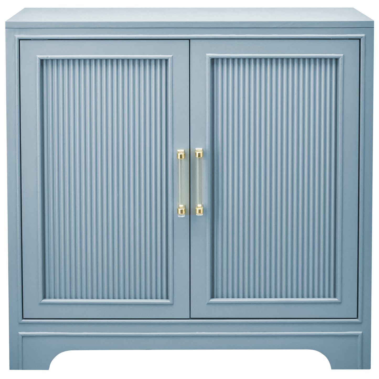 eHemco 2-Door Storage Cabinet, Azure Grey, Ribbed Style, Modern Retro Design, 32 x 14 x 33 Inches