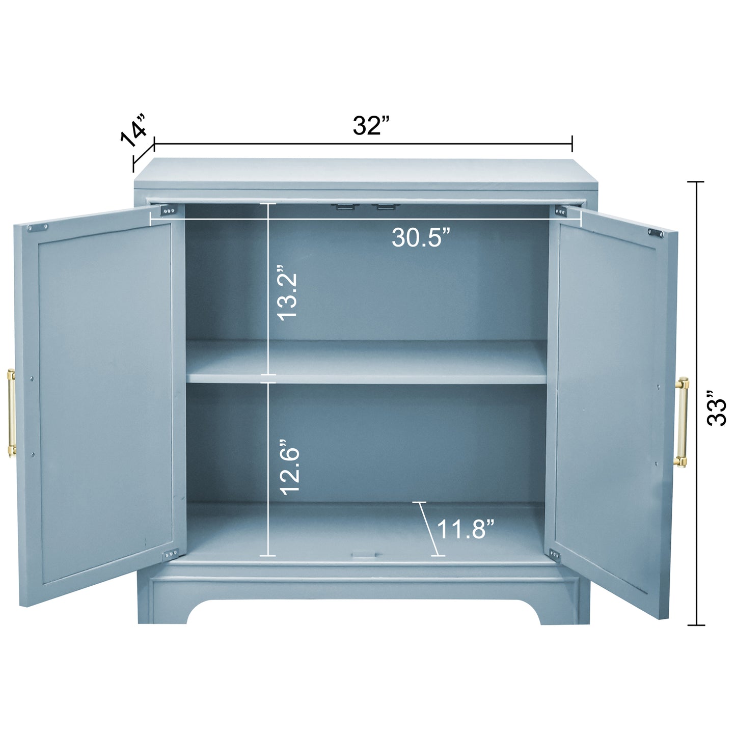 eHemco 2-Door Storage Cabinet, Azure Grey, Ribbed Style, Modern Retro Design, 32 x 14 x 33 Inches