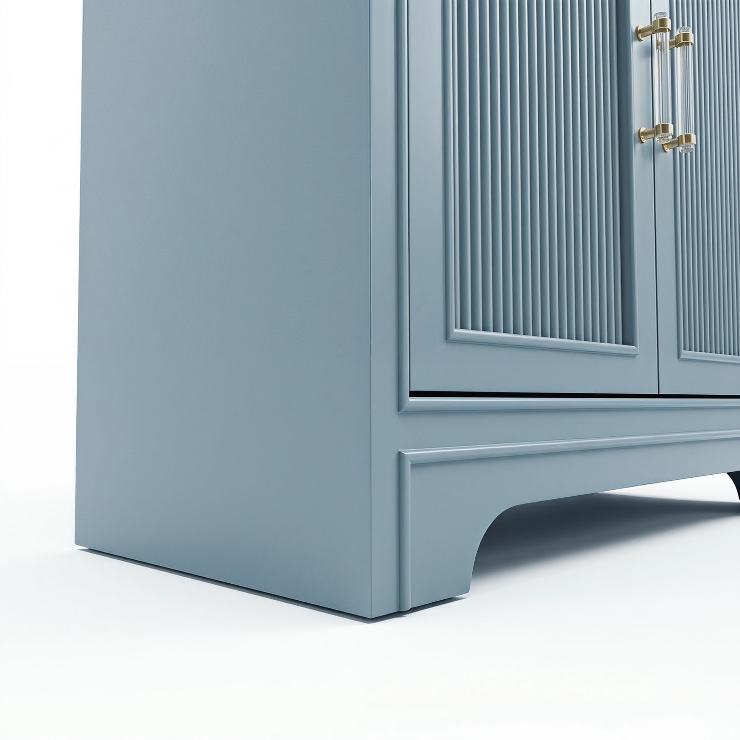 eHemco 2-Door Storage Cabinet, Azure Grey, Ribbed Style, Modern Retro Design, 32 x 14 x 33 Inches